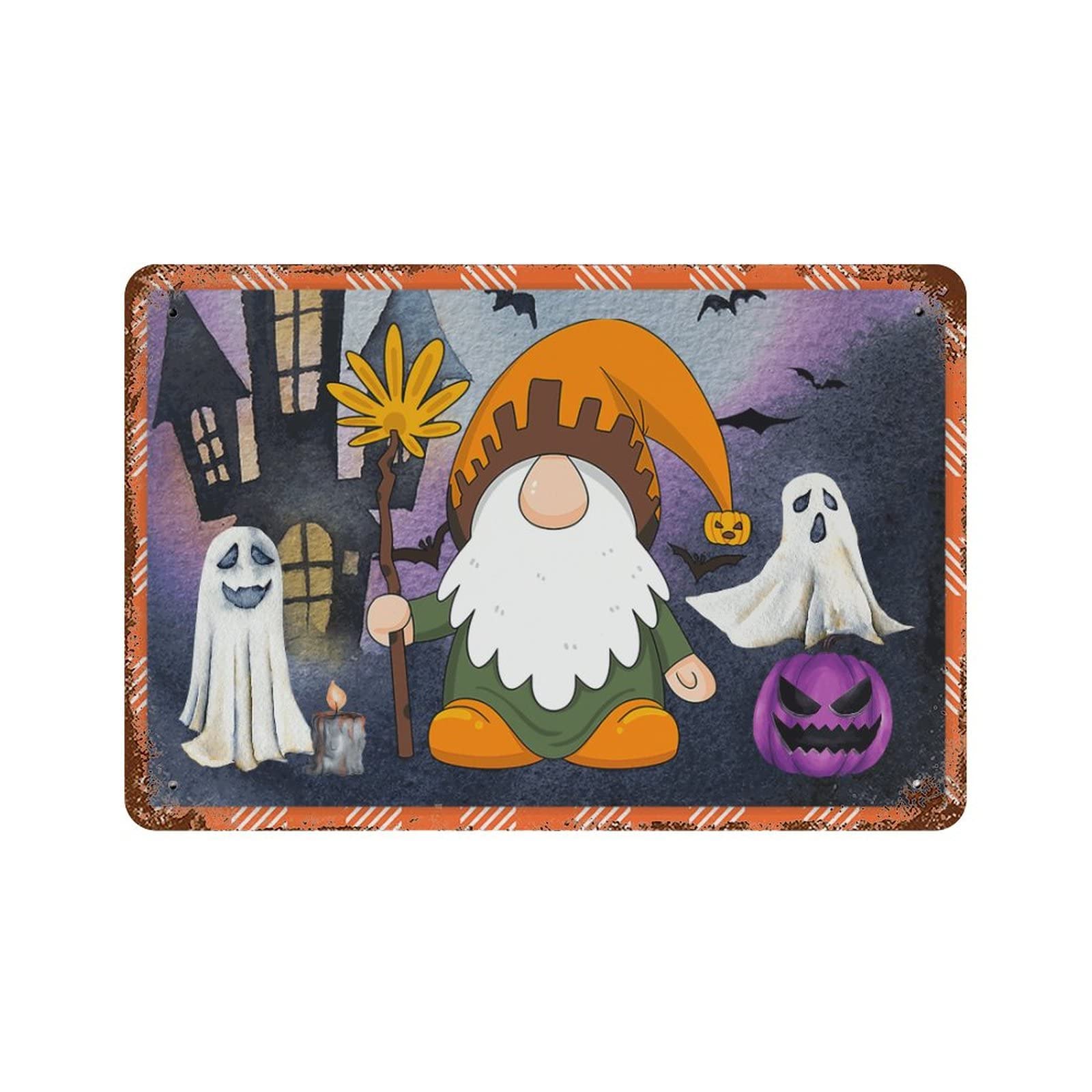 Panneau aluminium Jack O Lantern et nain citrouille Halloween pour décoration hantée 30x45cm