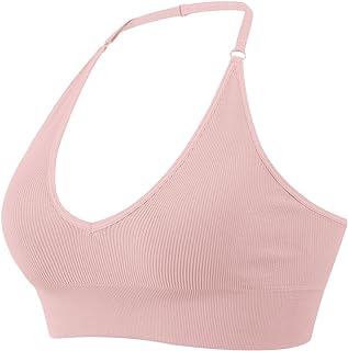 2025 - Sujetador deportivo con cuello halter para mujer, sin espalda, cuello en V profundo, sujetador deportivo, acolchado, sexy gimnasio, push-up, sin espalda, tirantes ajustables, fitness para mujer