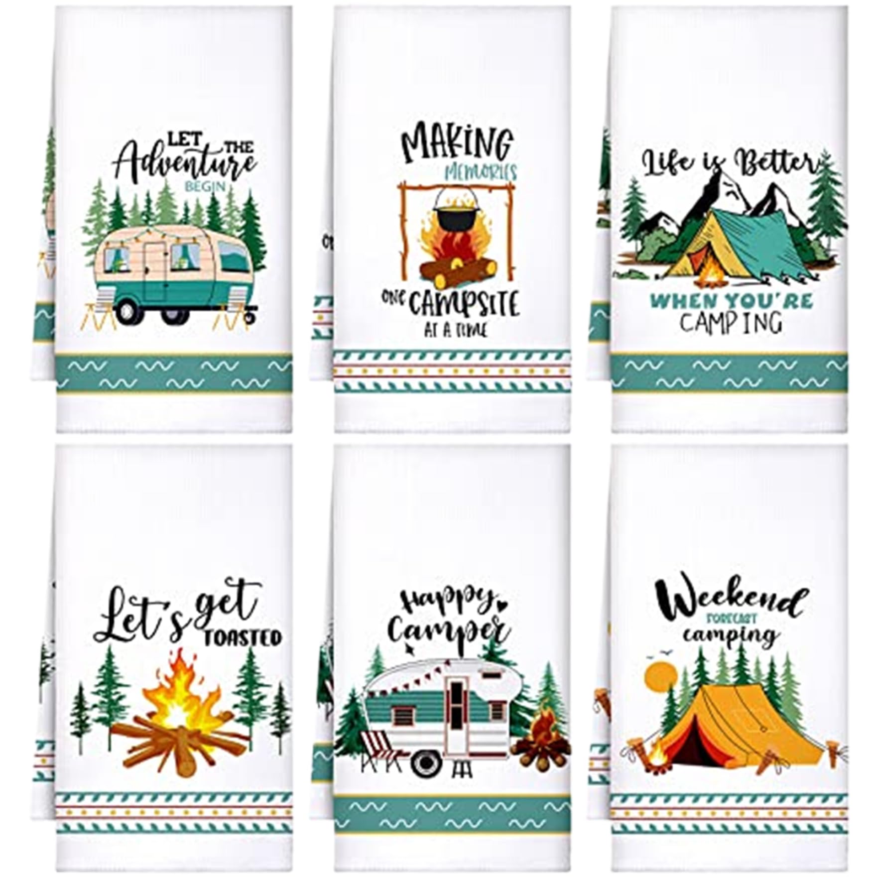 Campingküchentücher, Geschirrtücher, 6pcs 24x16 Zoll Wasser absorbierende Campingschale Handtücher, weiche Mikrofaser -Camping -Handtücher mit lustigen Sprüchen für Wohnmobile Campingactory Neuheiten