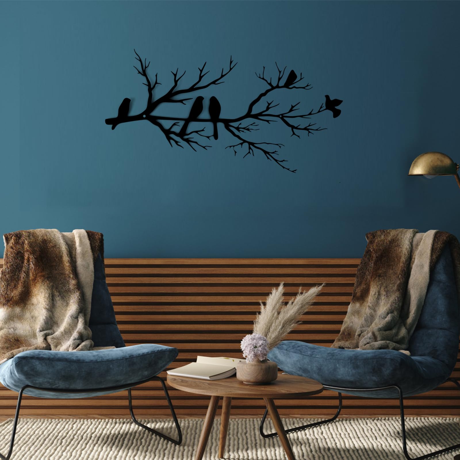 Décoration murale d'oiseau en métal, décoration murale extérieure, arbre en métal suspendu avec nichoir, décoration murale pour jardin intérieur et extérieur