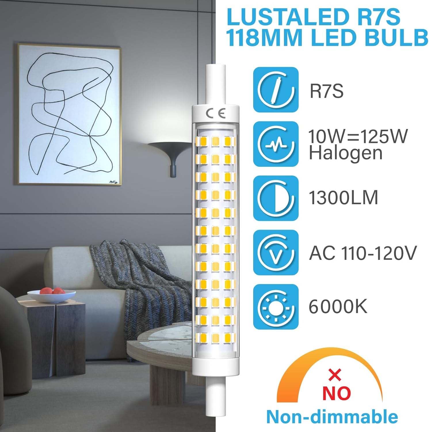 Ampoules LED R7s de 118 mm, 2 lampes blanc chaud à double extrémité