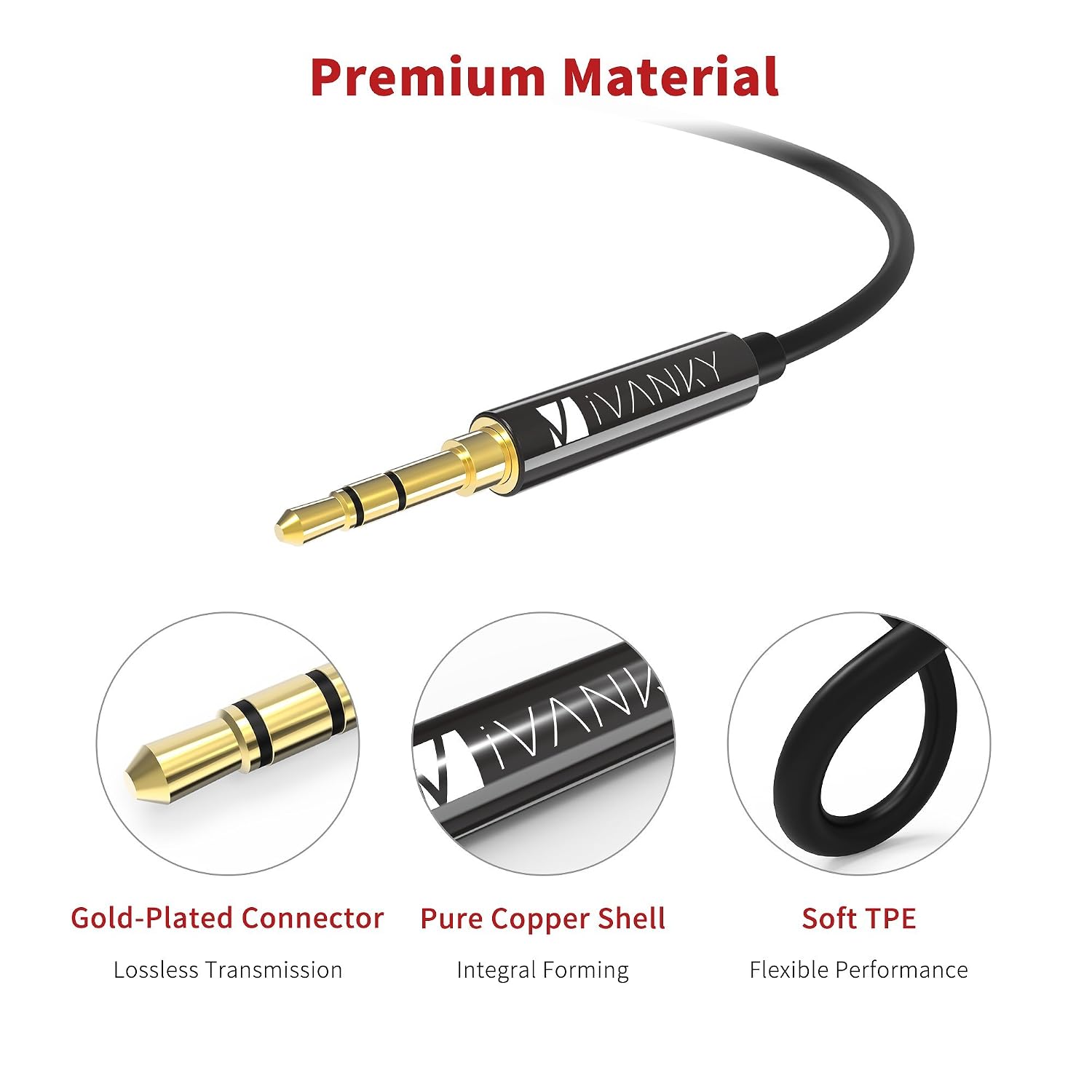 iVANKY Aux Cable 4ft [Hi-Fi Sound, 2-Pack], 3.5mm Auxiliary Audio Cable Input Adapter, Male to Male Aux Cord for Car Stereo, iPhone, iPod, iPad, Headphone Lead for Sony, Beats, etc - Black