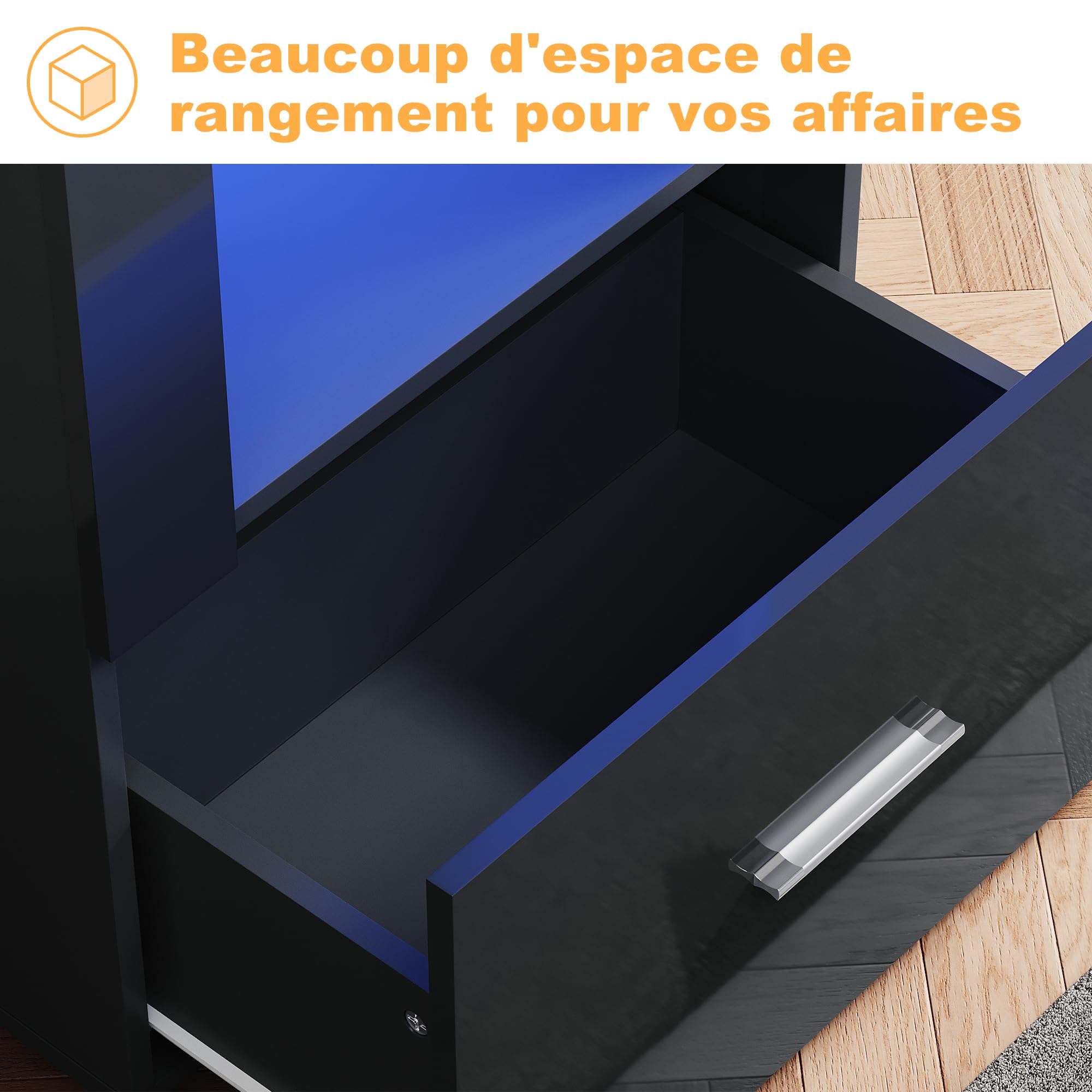 SIRHONA Vitrine avec éclairage LED en Verre avec Tiroirs, Façade Brillant Meuble Salon Rangement pour Collection, L550 x D350 x H1720mm