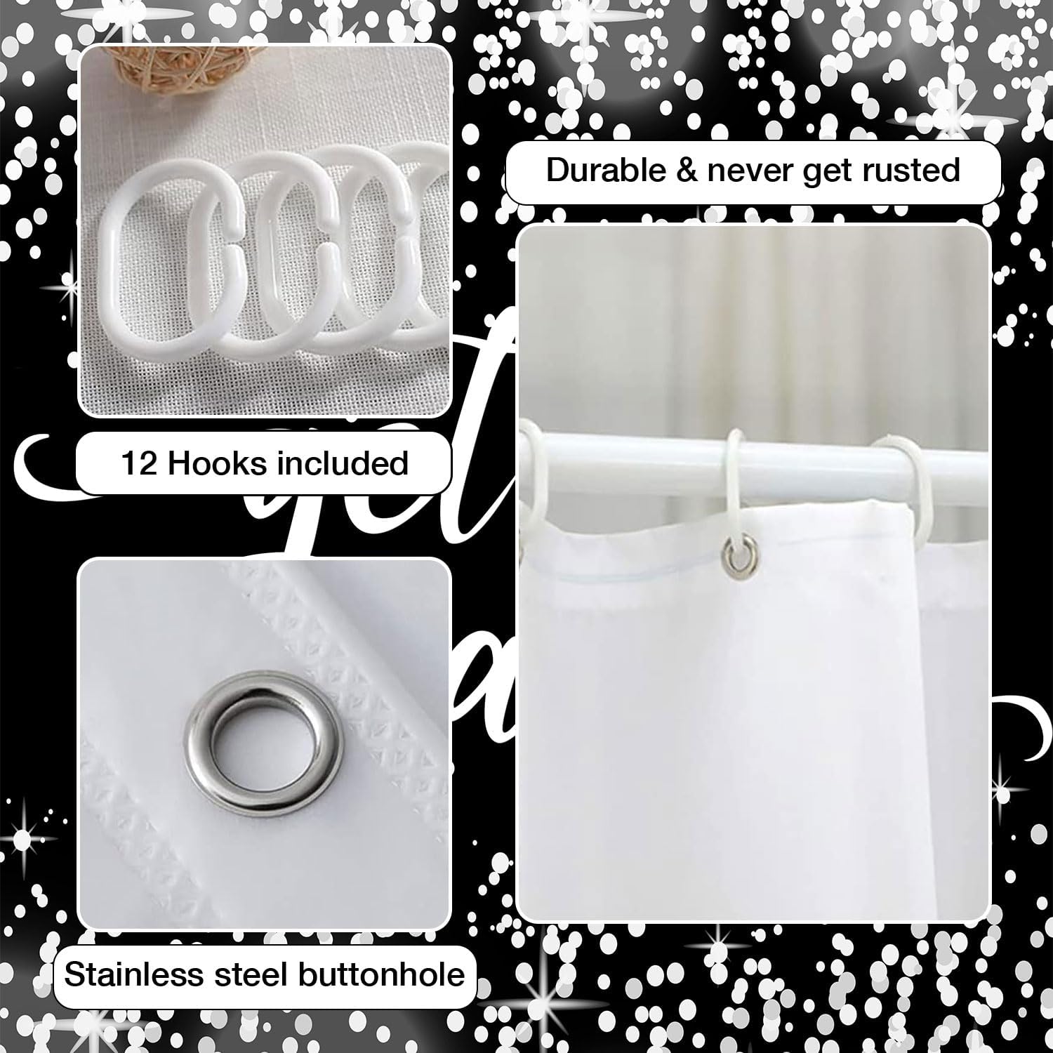 4 Piece Fashion Get Naked Shower Curtain Set Women Bathroom Decor Shiny Diamond Shower Curtains with Non-Slip Rug, Lid Cover, Bath Mat and 12 Hooks Black Waterproof Fabric Curtain Toilet Decor