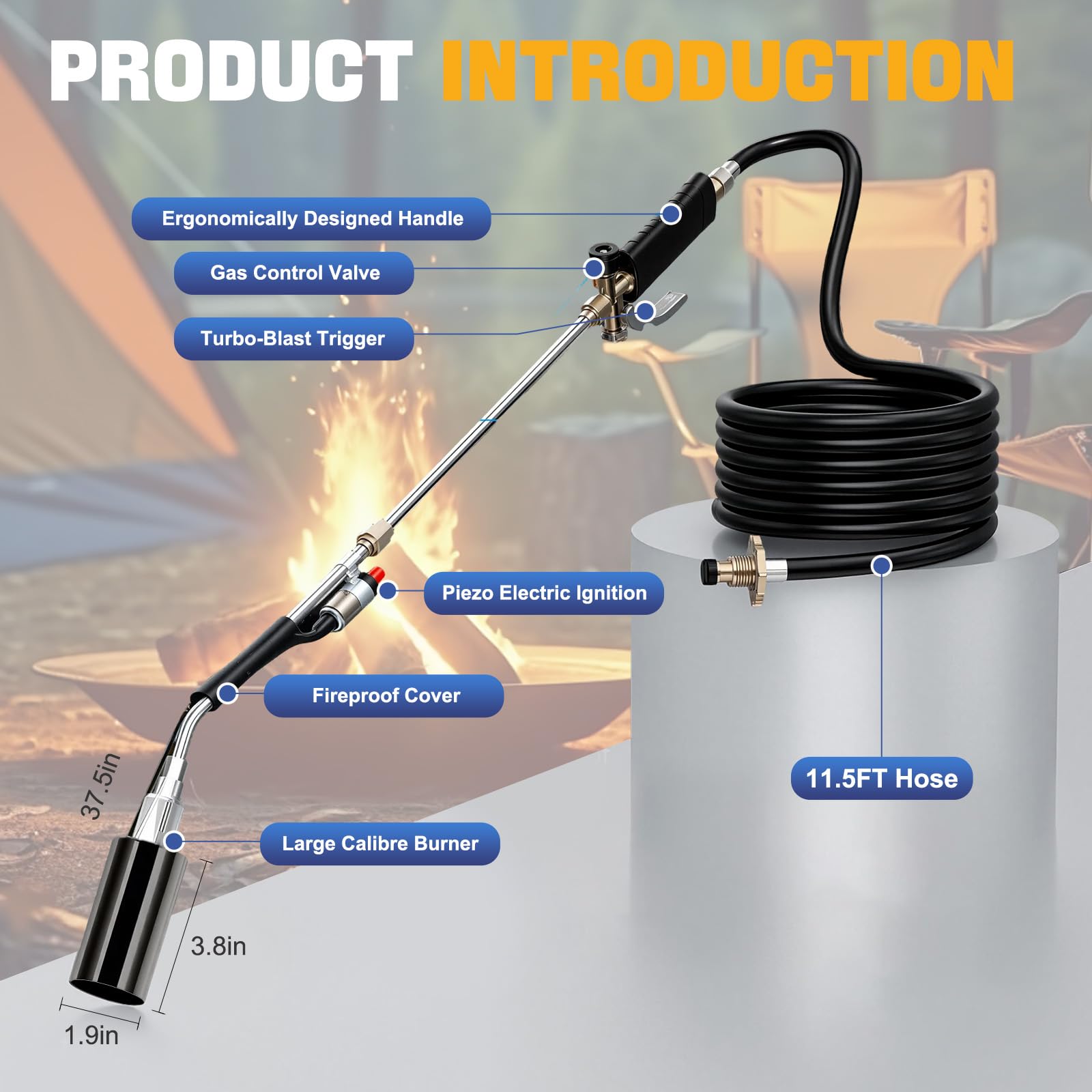 Torcia a propano con bruciatore di erbacce, lanciafiamme ad alta potenza da 4000 F, per diserbo, coperture e scioglimento della neve, manico ergonomico, auto-lgniting, portatile, per erba, arbusti