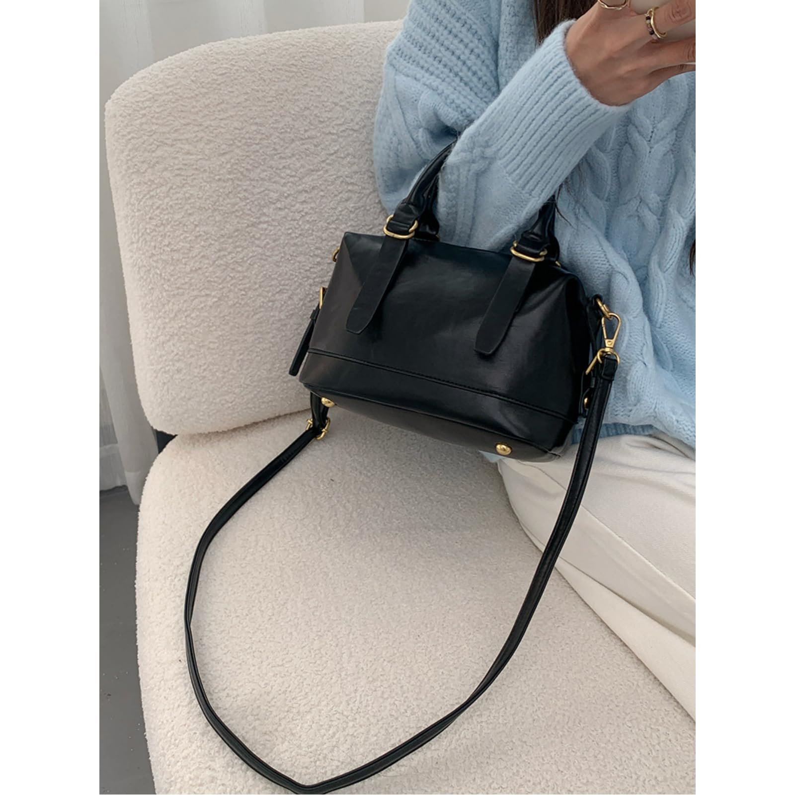 Borsa Versatile retrò Ed Elegante, Perfetta per Il Pendolarismo A Tracolla Tracolla-Nero