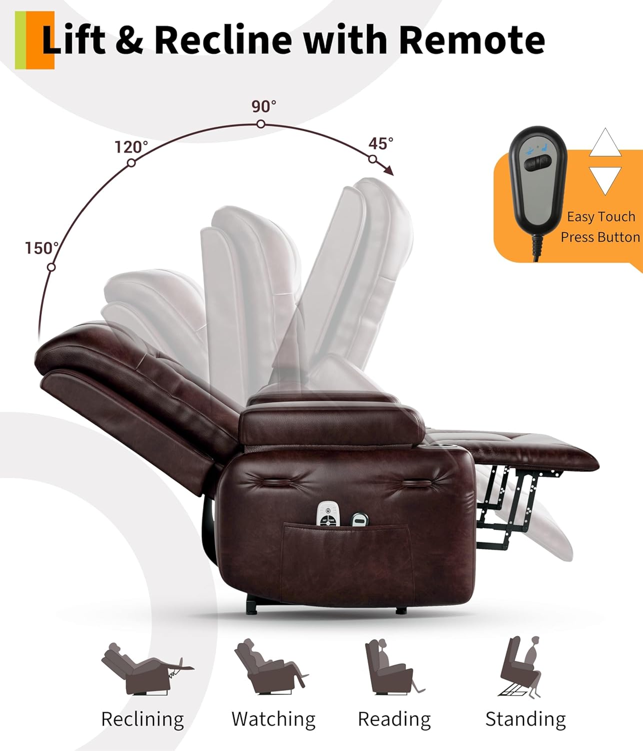 GarveeHome Power Lift Recliner Chair - Heat and Massage, PU Leather Electric Lift Recliner for Elderly & Mobility Impaired, Adjustable Back and Legs, Heavy Duty Lift Chair for Seniors