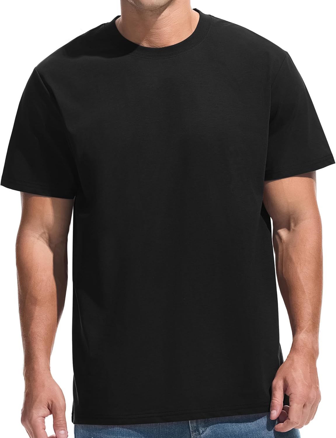 VEIISAR Men's Midweight Crew Neck T-Shirt - 210GSM Soft Cotton Blend, Regular Fit for Cooling Comfort