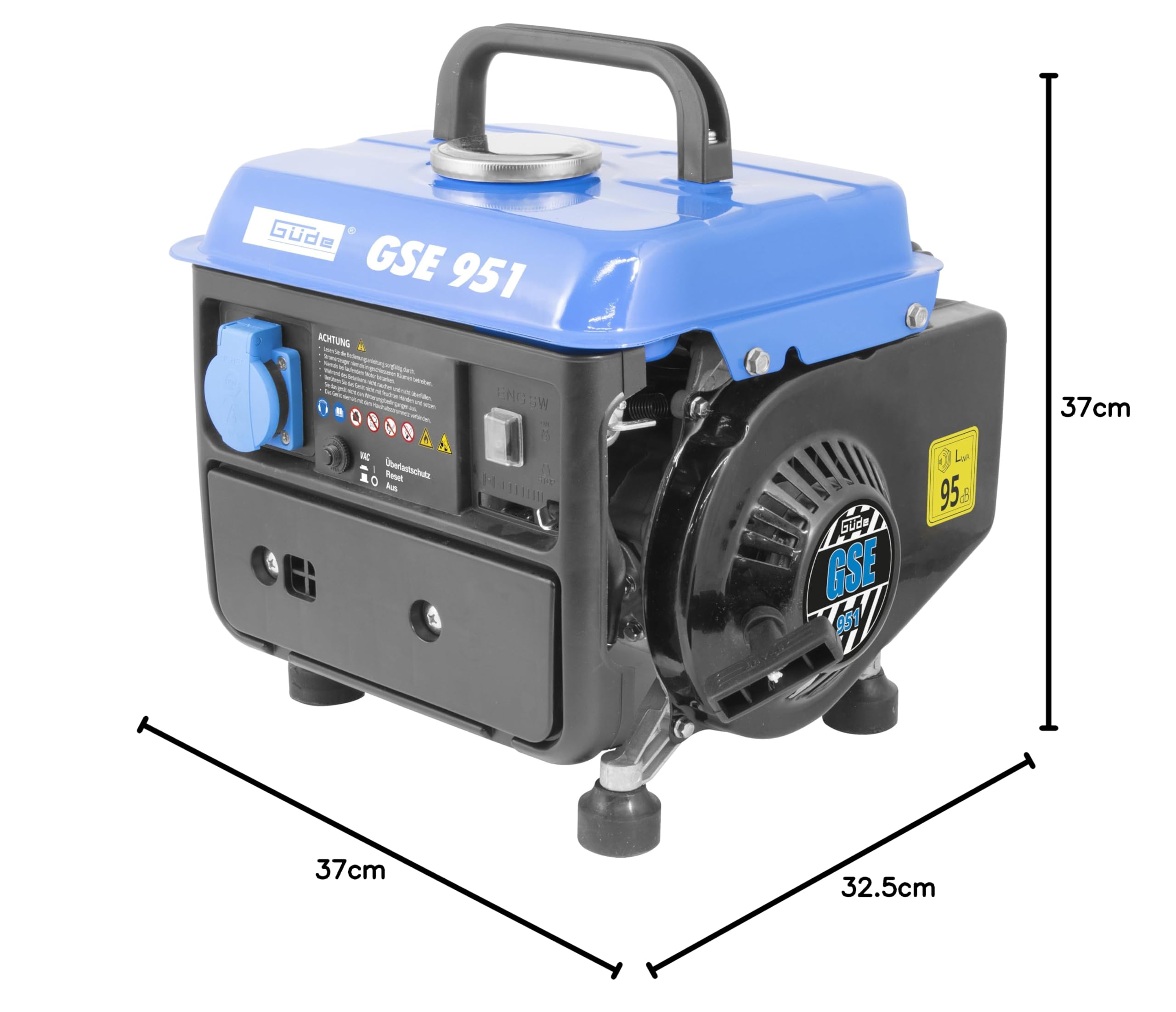 Güde Stromerzeuger GSE 951 (2-Takt Motor, Benzin, 1/1,36 (kW/PS), 1x 230 V Steckdose, max. 720 W, Laufzeit bis 7,5 h, Tank 3,8 l, Reversierstart, Tragegriff, Gewicht 15,85 kg)