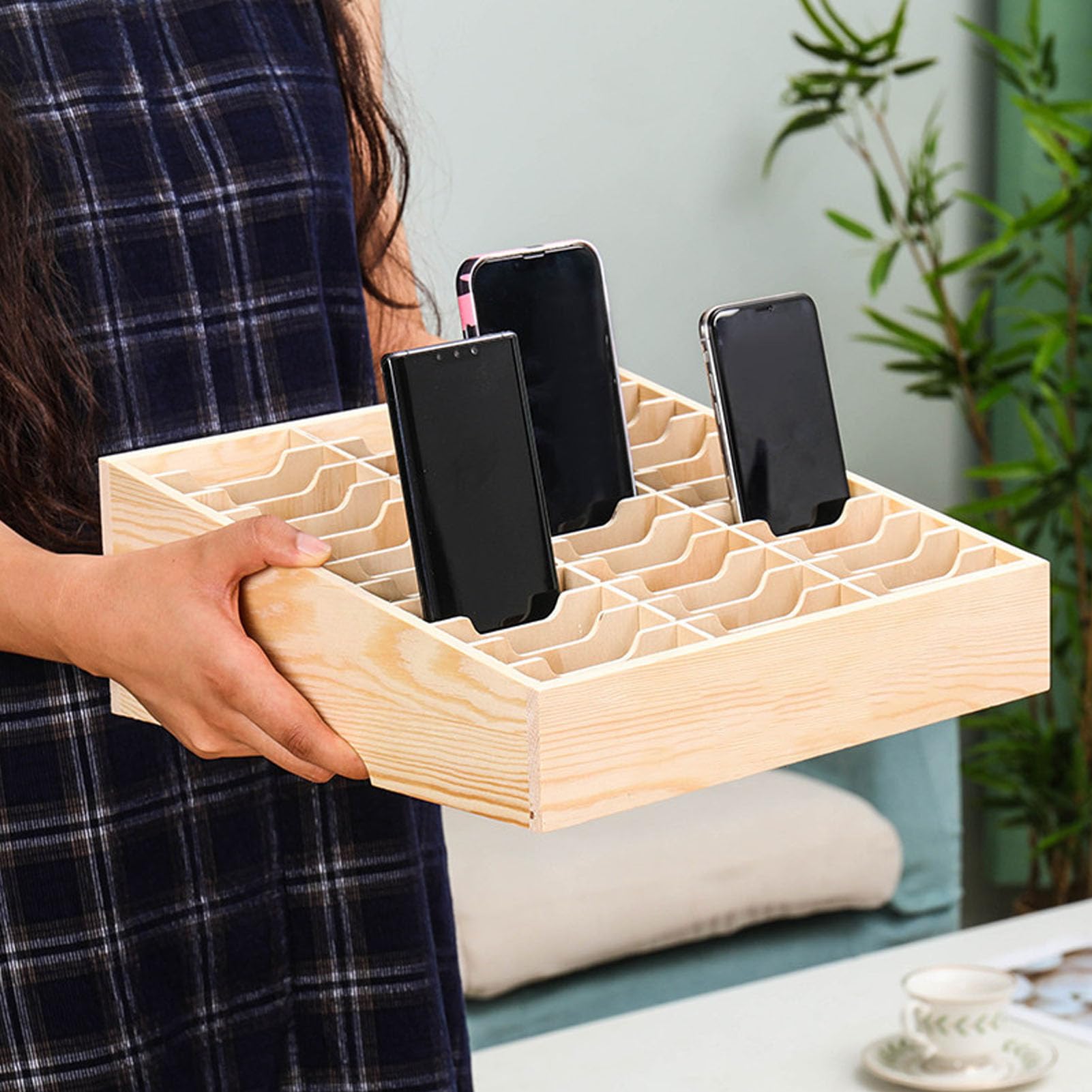 Aufbewahrungsbox für Handyboxen aus Holz mit 48 Fächern, Desktop-Aufbewahrungsbox für Mobiltelefone mit Großer Kapazität für das Klassenzimmer zu Hause, Bessere Aufbewahrung,