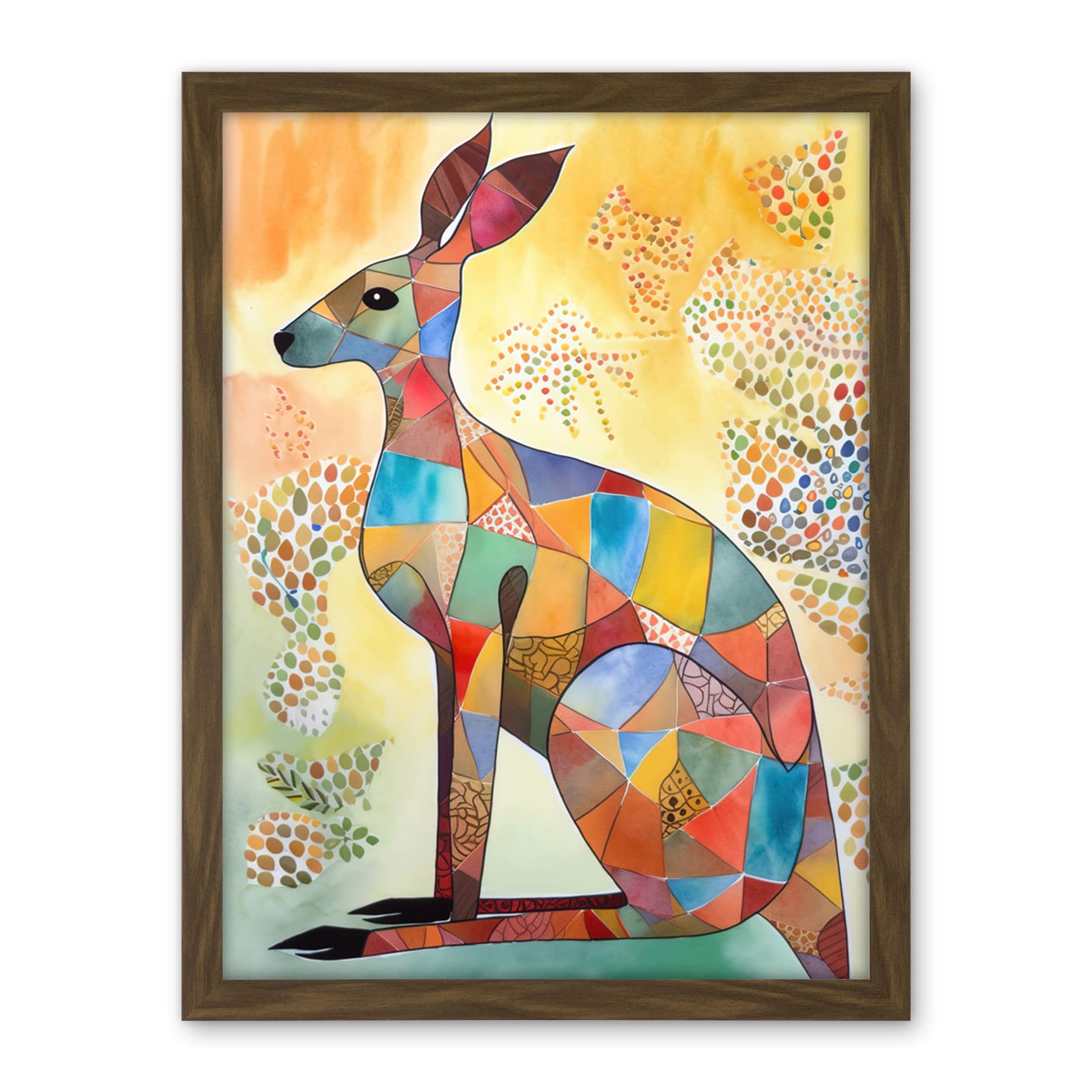 Artery8 Multicoloured Kangaroo Folk Art Watercolour Painting Artwork Framed Wall Art Print 18X24 Inch