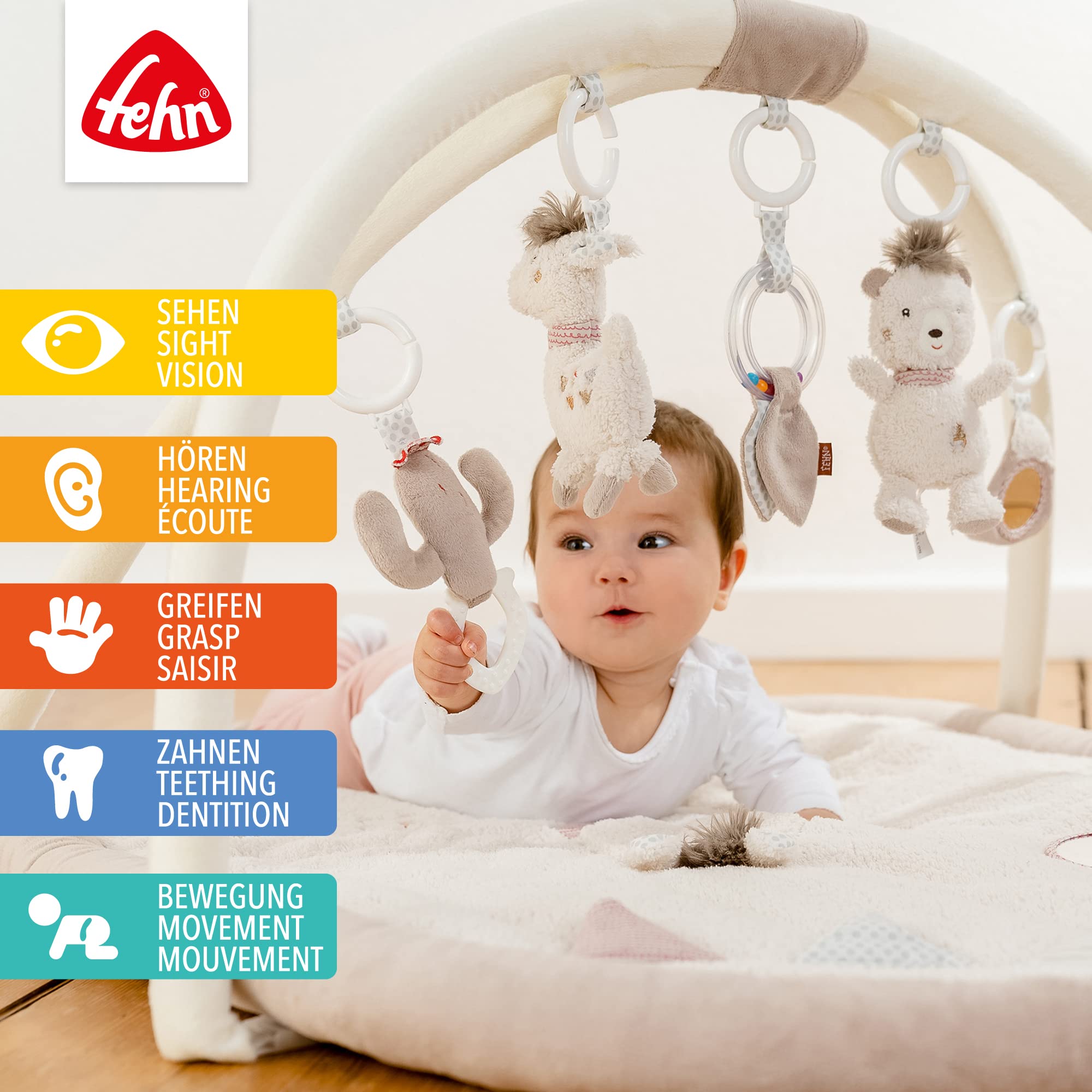 Fehn manta de actividades 3D arco de juegos Perú - Manta de juego para bebés con 5 juguetes extraíbles para agarrar - para bebés y niños a partir de 0 meses - como regalo por el nacimiento