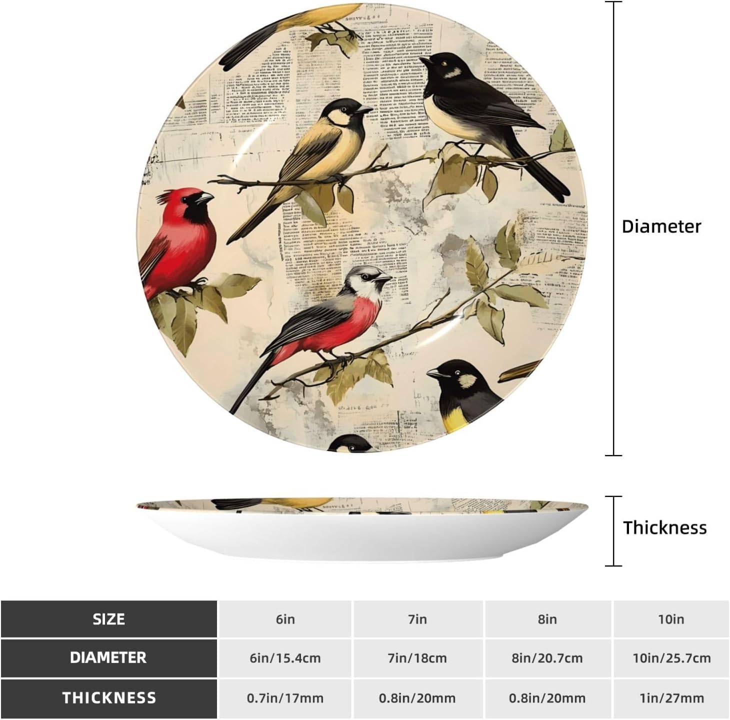 Retro Bird Book Style Ceramic Plate Display Home Display With Stand Wall Hanging Plate For Home Decor 10 Inch