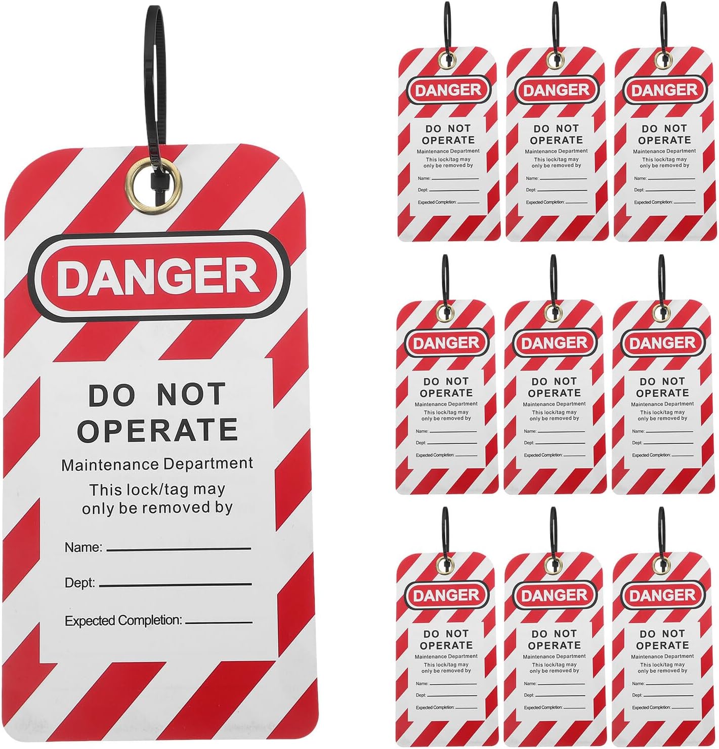 Healifty Warning Lockout Tags 10pcs with Zip Ties, Hanging Do Not Operate Equipment Tags for Industrial Safety, Sturdy Warning Label Set for Maintenance Lockout and Device Protection