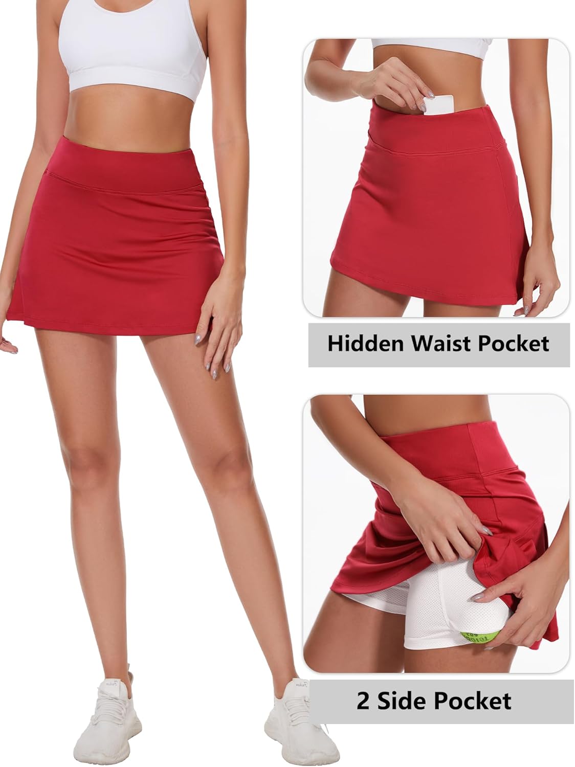 Ibeauti Womens Back Pleated Athletic Tennis Skorts Golf Skirts with 3 Pockets Mesh Shorts for Running Active Workout - Image 4