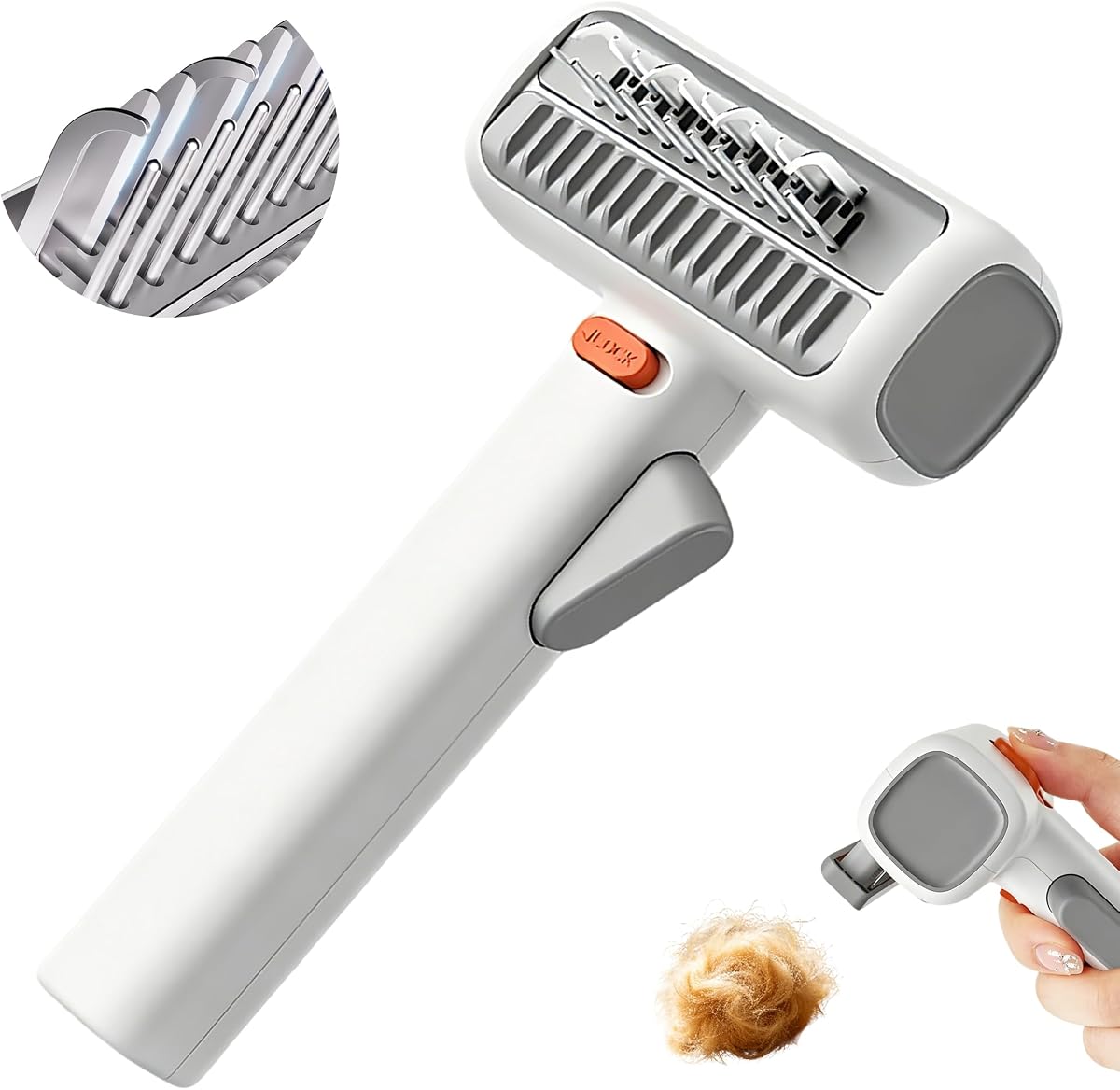 2-in-1 Pet Dematting Comb & Undercoat Rake, Self-Cleaning Deshedding Brush for Dogs & Cats, Safely Removes Mats, Tangles and Loose Fur for Long or Short Hair(White)