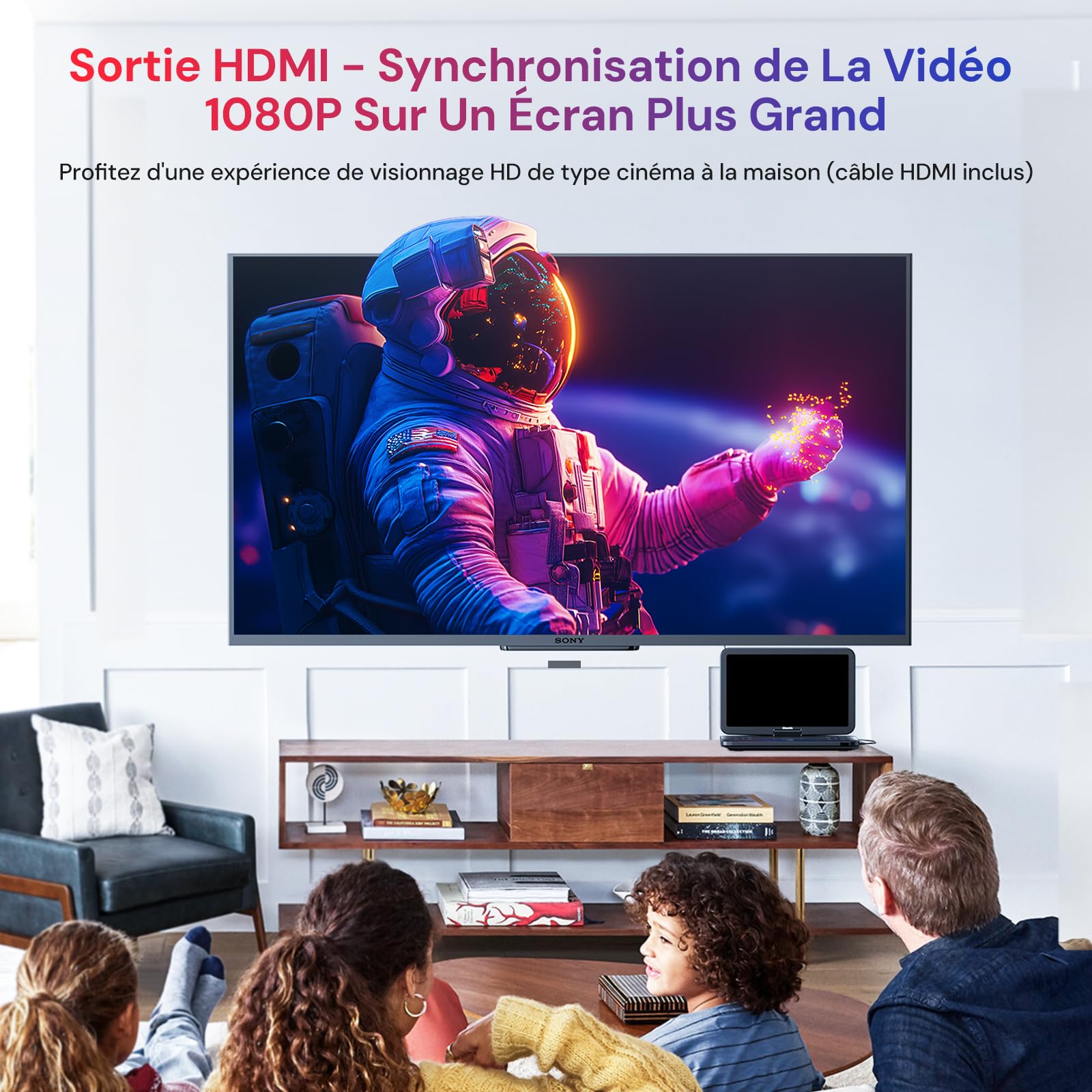 GOnavidio 15" Lecteur blu Ray Portable,HDMI Sorti,Support 1080P Video,Audio Dolby,Lecteur DVD blu Ray Portable Prise en Charge USB/SD,Lecteur blu Ray Voiture HD ecrans,Grand battrie