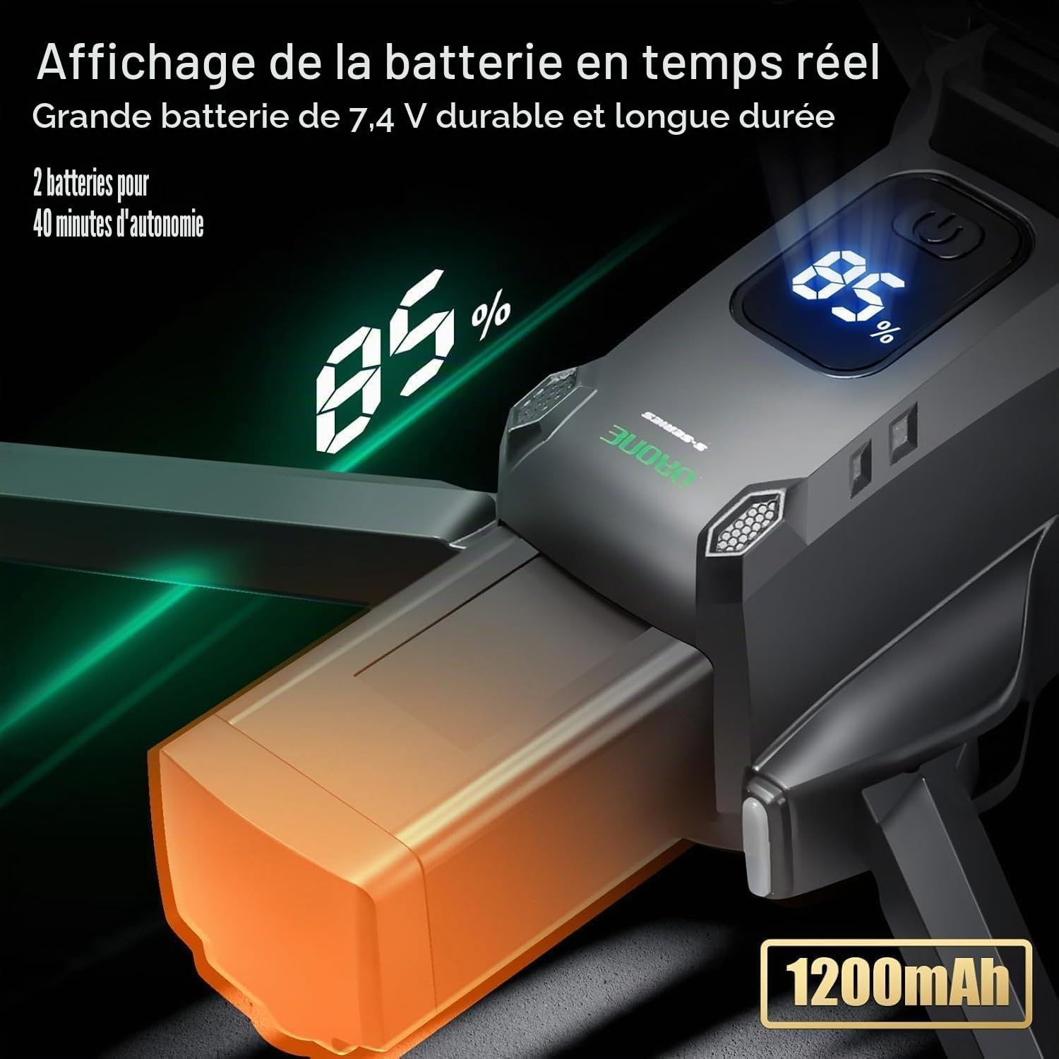 Drone GPS Avec Caméra Moteur Brushless,Télécommande avec Écran 4.5 Pouces
