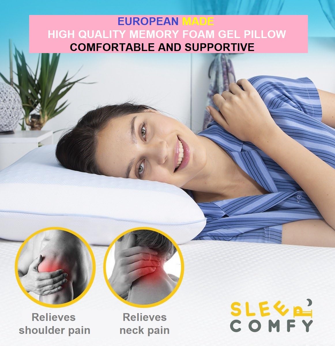 SLEEP COMFY Premium Memory-Schaum Gelkissen – Orthopädische Nackenstütze, Kühlgel-Technologie für alle Schlafpositionen (Sommer- und Winterkomfort), Oeko-Tex Zertifiziert