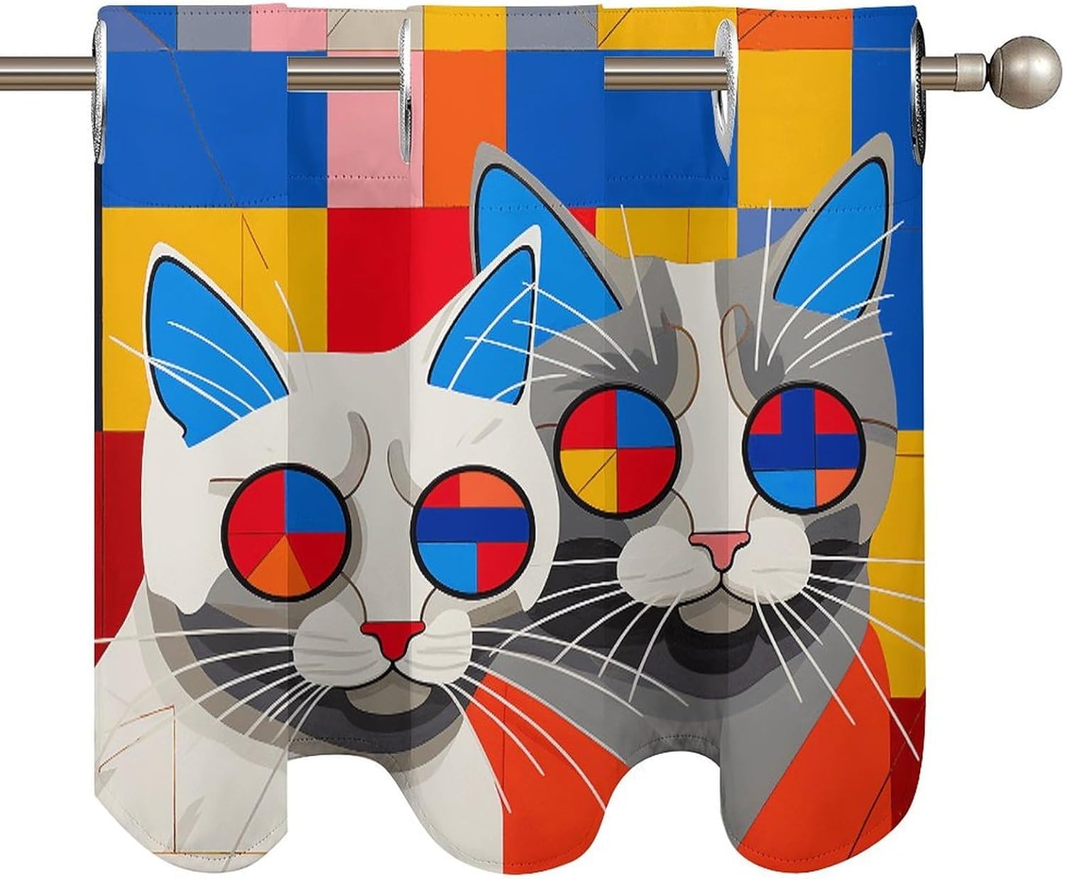 Red and Blue Cat 2 Pack Valance Curtains Window Treatments. Adjustable Curtain with Rod Pocket.Cafe Curtains is Half Curtains for Privacy Decorative 52x18.1 Inch.