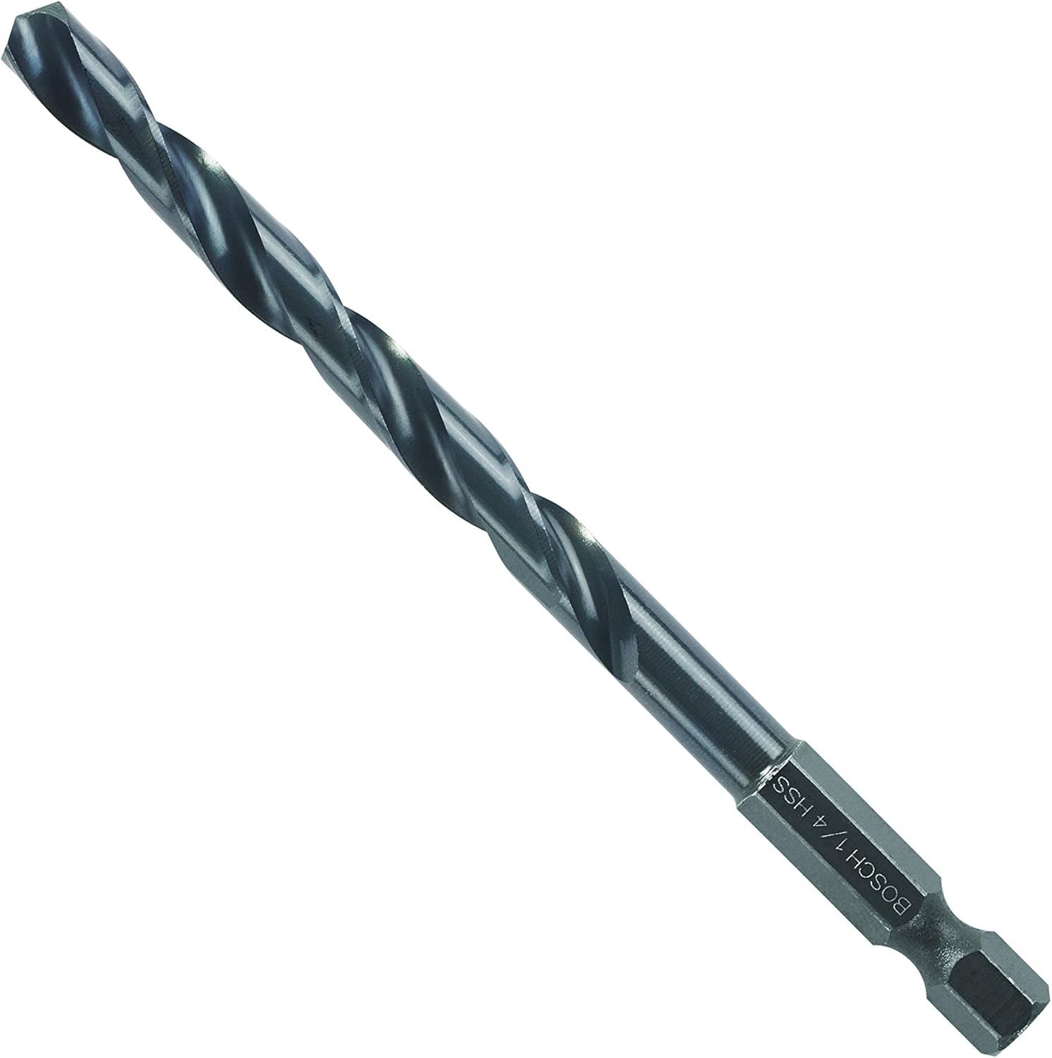 BOSCH BL2143IM 1-Piece 1/4 in. x 4 in. Black Oxide Metal Drill Bit Impact Tough with Impact-Rated Hex Shank for Applications in Steel, Copper, Aluminum, Brass, Oak, MDF, Pine, PVC and More