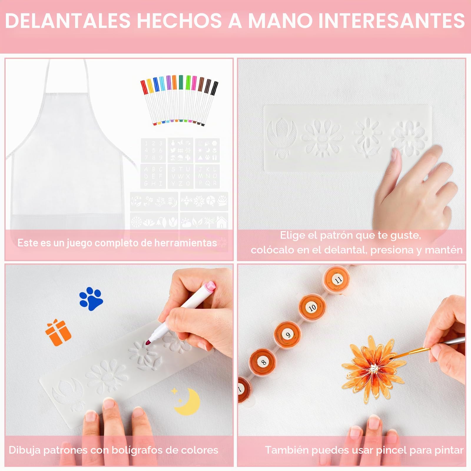 Morcheiong Juego de 36/72 delantales para niños, delantales de pintura para niños con bolígrafo de colores y plantilla de manualidades para manualidades y pintura artística hecha a mano
