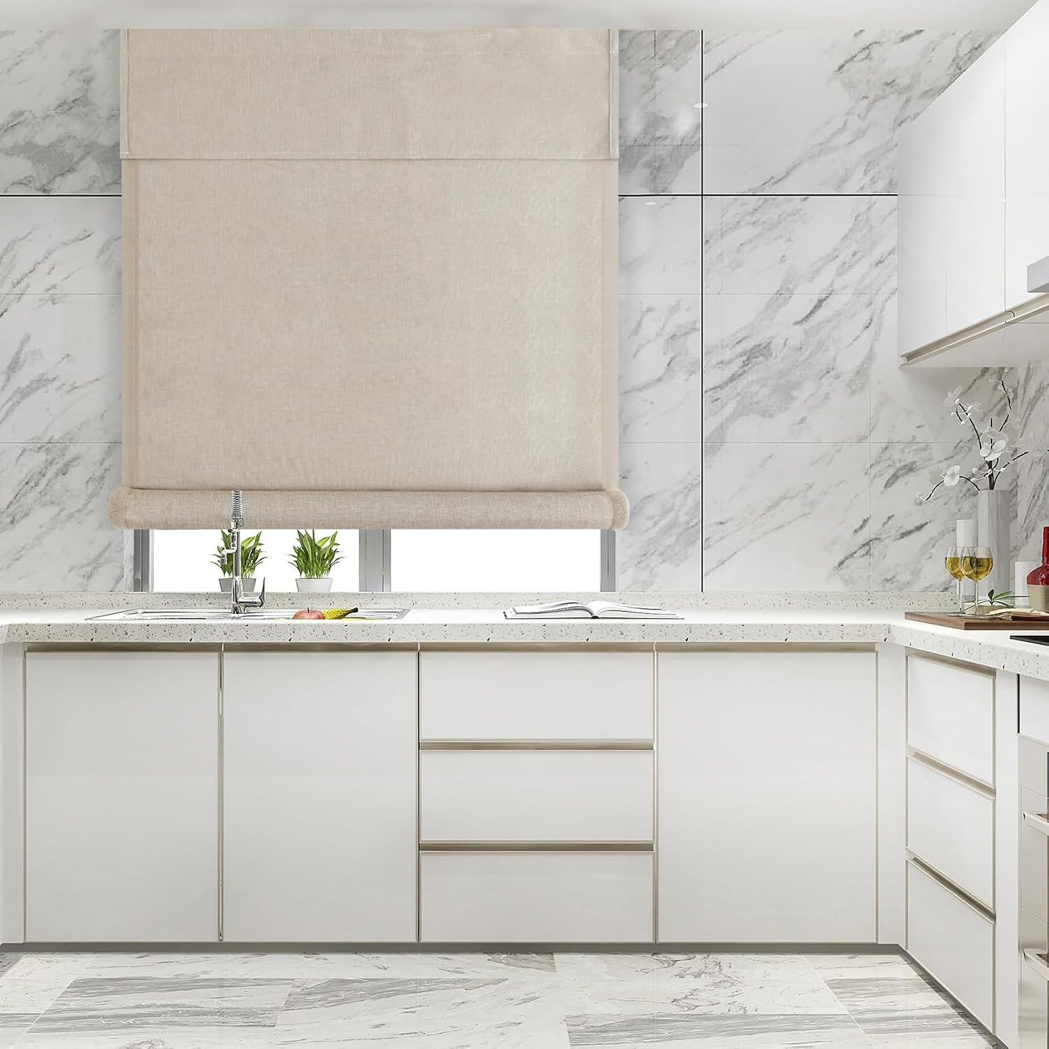 WdFour Triple Layers,UV Protect, 100% Light Block, Multi-use, no Noise, Easy Installed Door Curtains, Adjustable Roller Shade, Window Blind, for Office, Wards and Home(30Wx42H,Hemp Gray,1 Piece) 30"W x 42"H Hemp Gray