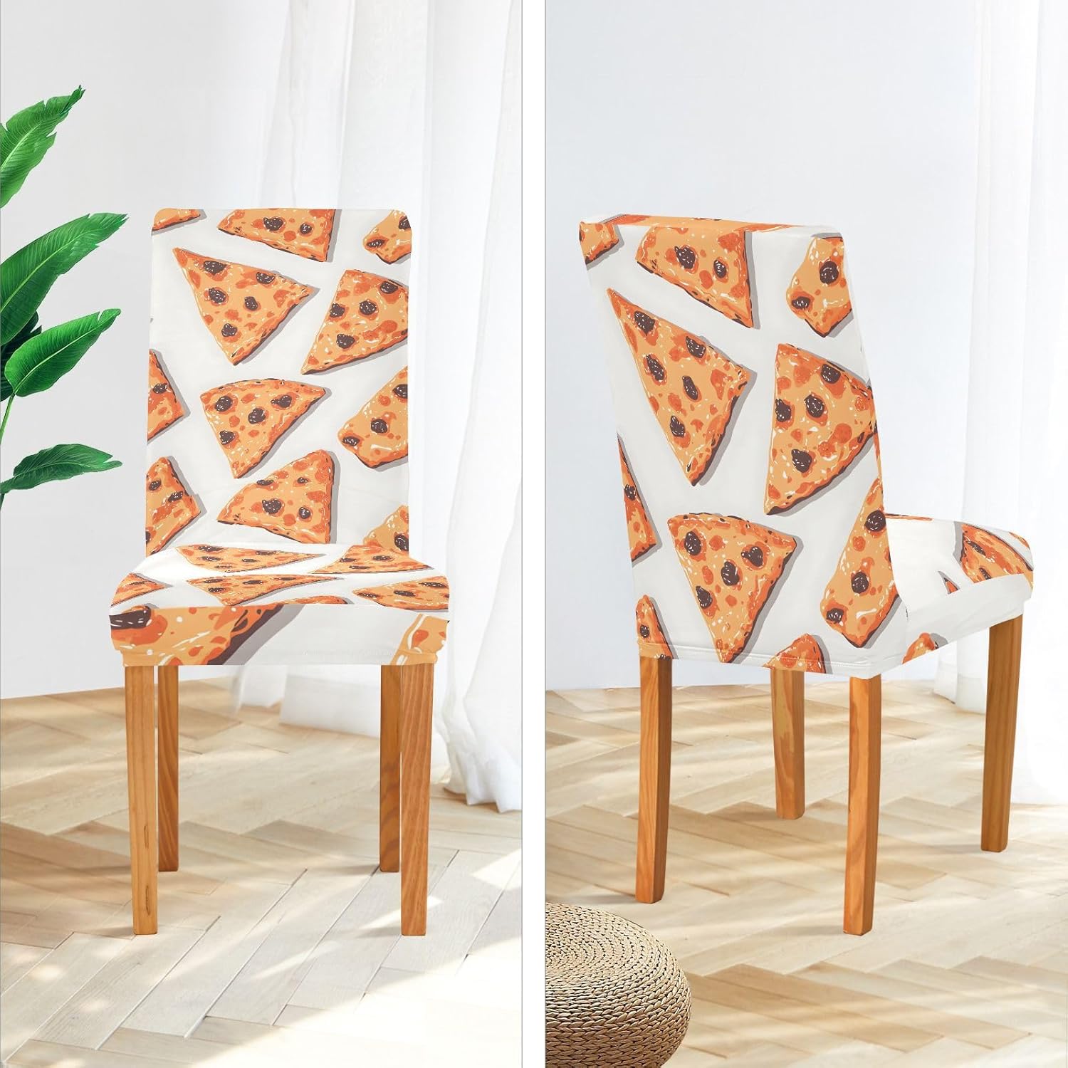 ALAZA Chair Covers for Dining Room, Pattern Tile Pizza Tile Pattern Stretch Chair Cover Sets Chair Protector Removable Washable for Ktichen Restaurant Hotel