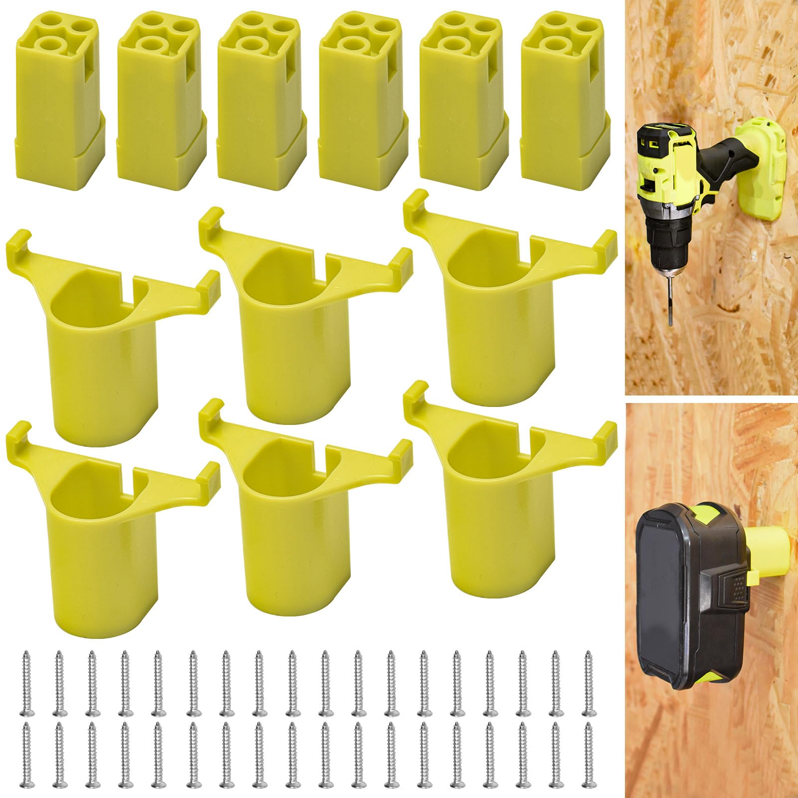 Photo 1 of 12 Pack Battery Holder Set for Ryobi 18V Tool – Wall Mount Storage Organizer for Cordless Power Tools and Batteries, Includes 6 Tool Hangers + 6 Battery Brackets & Screws, Easy Installation for Garage