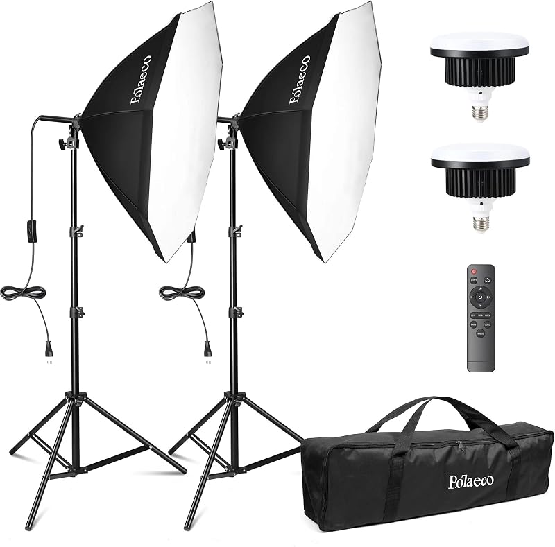 Potaeco Stúdió Világítás Szett 2db Oktogon Softbox LED 150W Távirányítóval Állítható Állvánnyal Fotózáshoz Videózáshoz