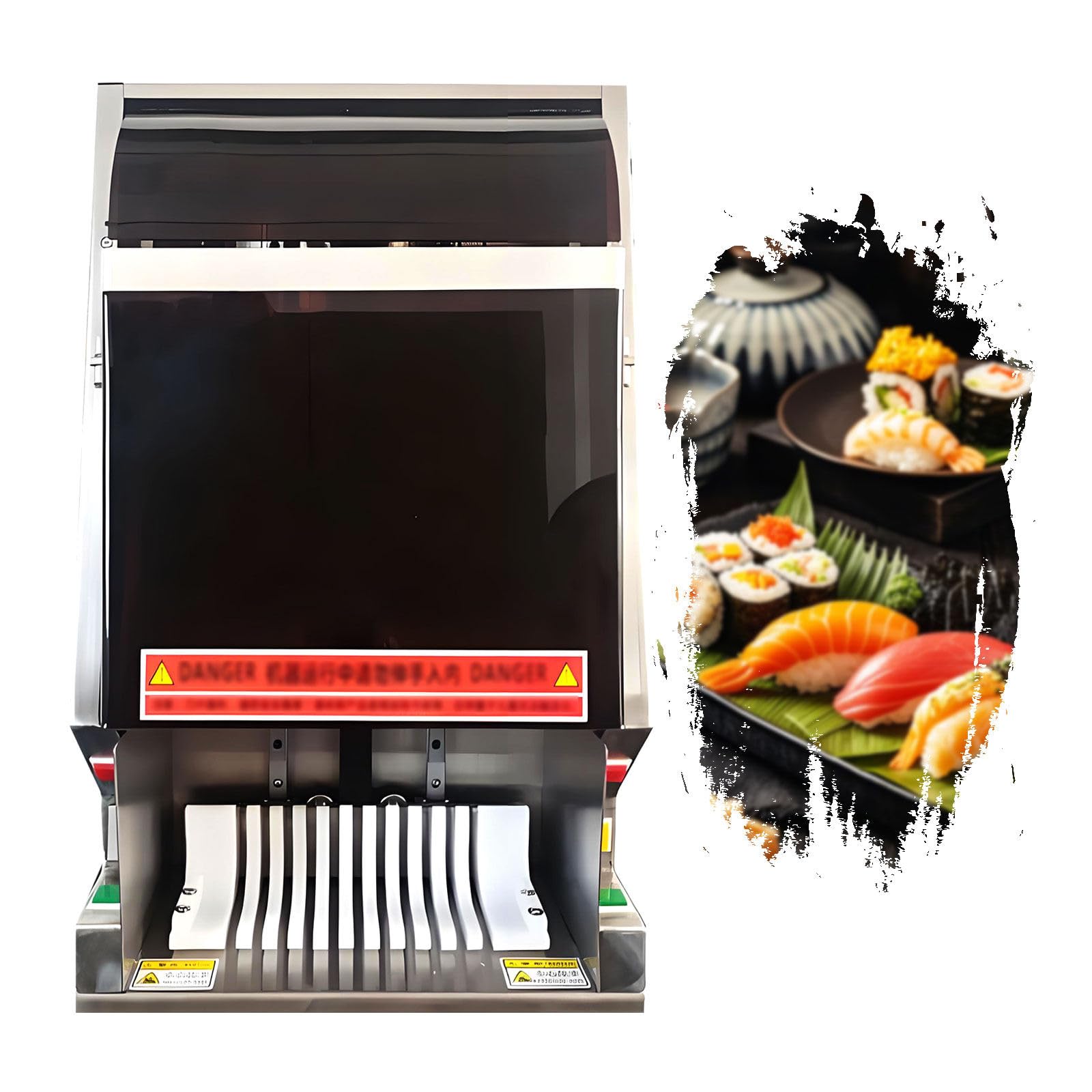 Automatische Sushi Maker Maschine, 55W Edelstahl Sushi Cutter mit Not-Aus-Taste und Werkzeugschutz für Zuhause und Cafeteria, glatte Inzision
