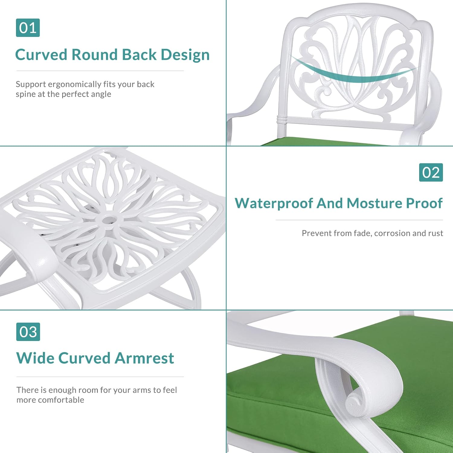 Outdoor Cast Aluminum Dining Chair Set with Cushions