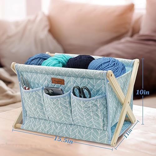 Vista 27 de Yarn Caddy - Organizador de almacenamiento de hilo de gran tamaño para madejas de hilo, organizador para ganchillos, agujas de tejer, otros azul1