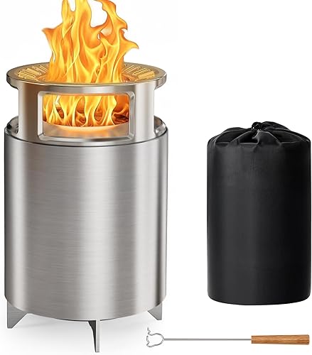 Miniatura 10 de Ciays Fogata sin humo, hoguera de 17 pulgadas para acampar con tecnología patentada, hoguera portátil para exteriores con parrilla de acero,