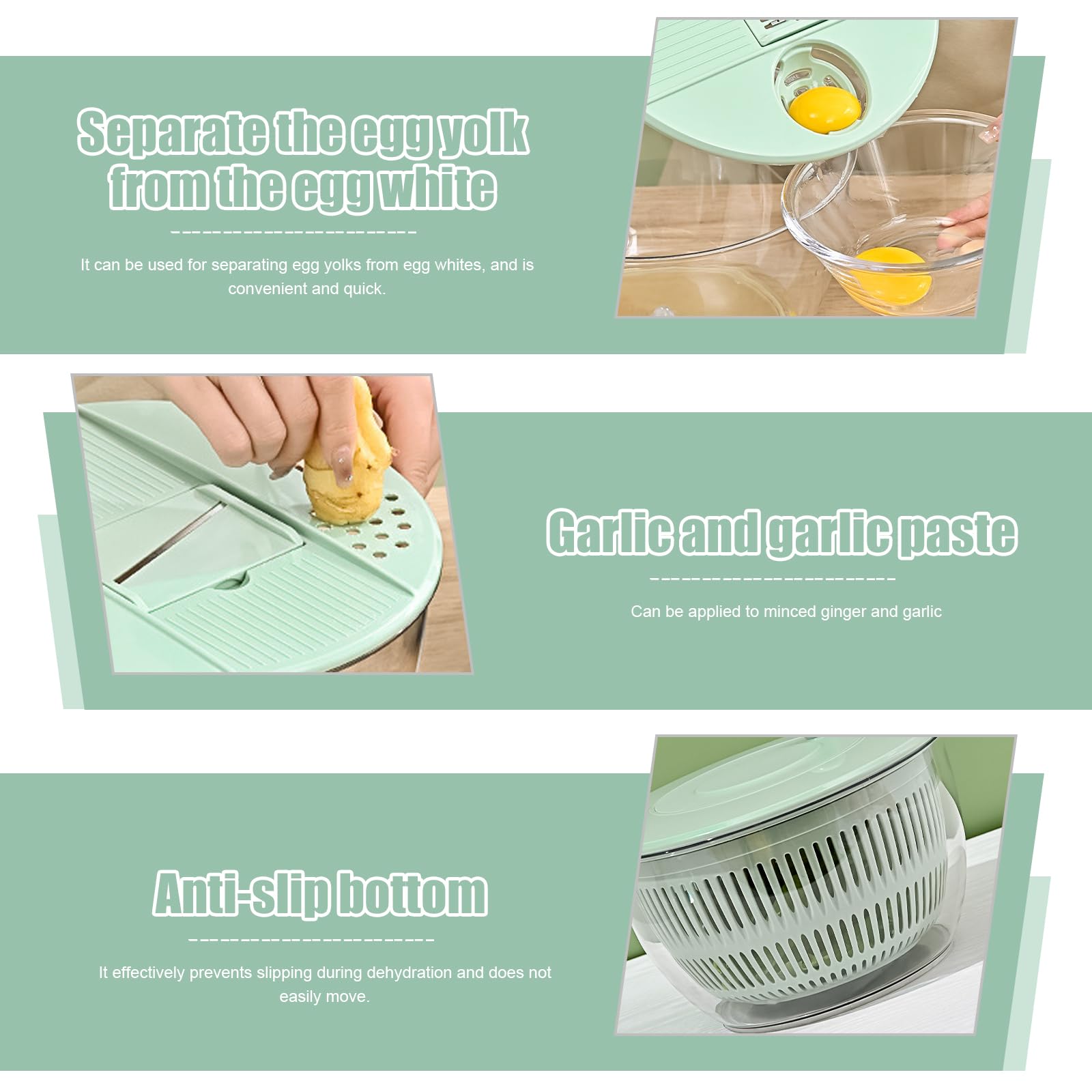 Centrifuga per insalata da 4 l con coperchio, con 6 lame e tagliere, ciotola multifunzione in PET con finestra di visualizzazione, ideale per lavare, asciugare e tagliare frutta e verdura