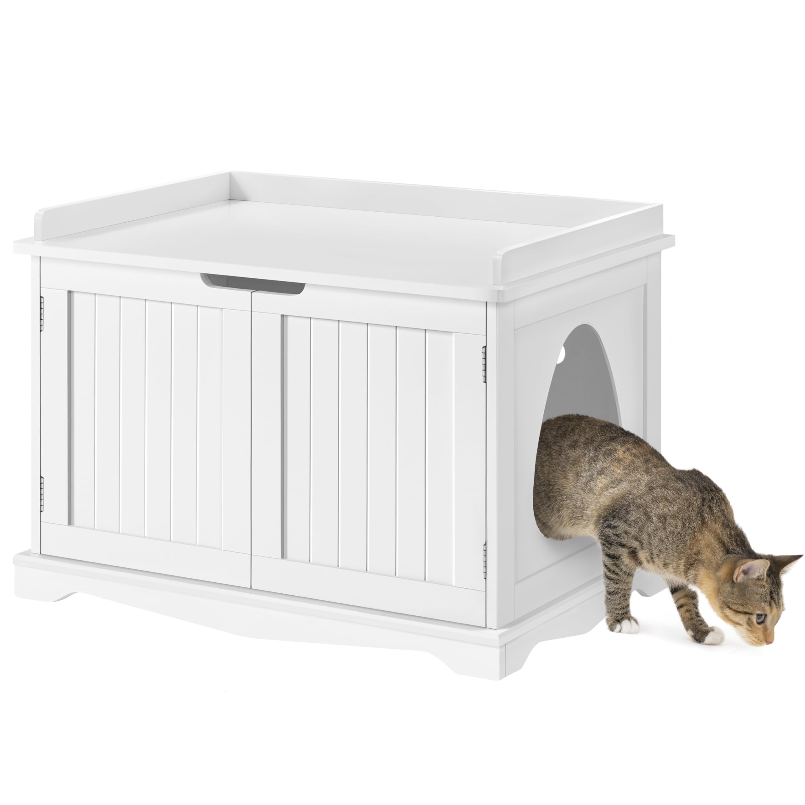 Yaheetech Cat Litter Box Enclosure, Hidden Litter Furniture, Cat Washroom, Pet Crate, Decorative Storage Bench Pet Side Table for Large Cat Kitty, White