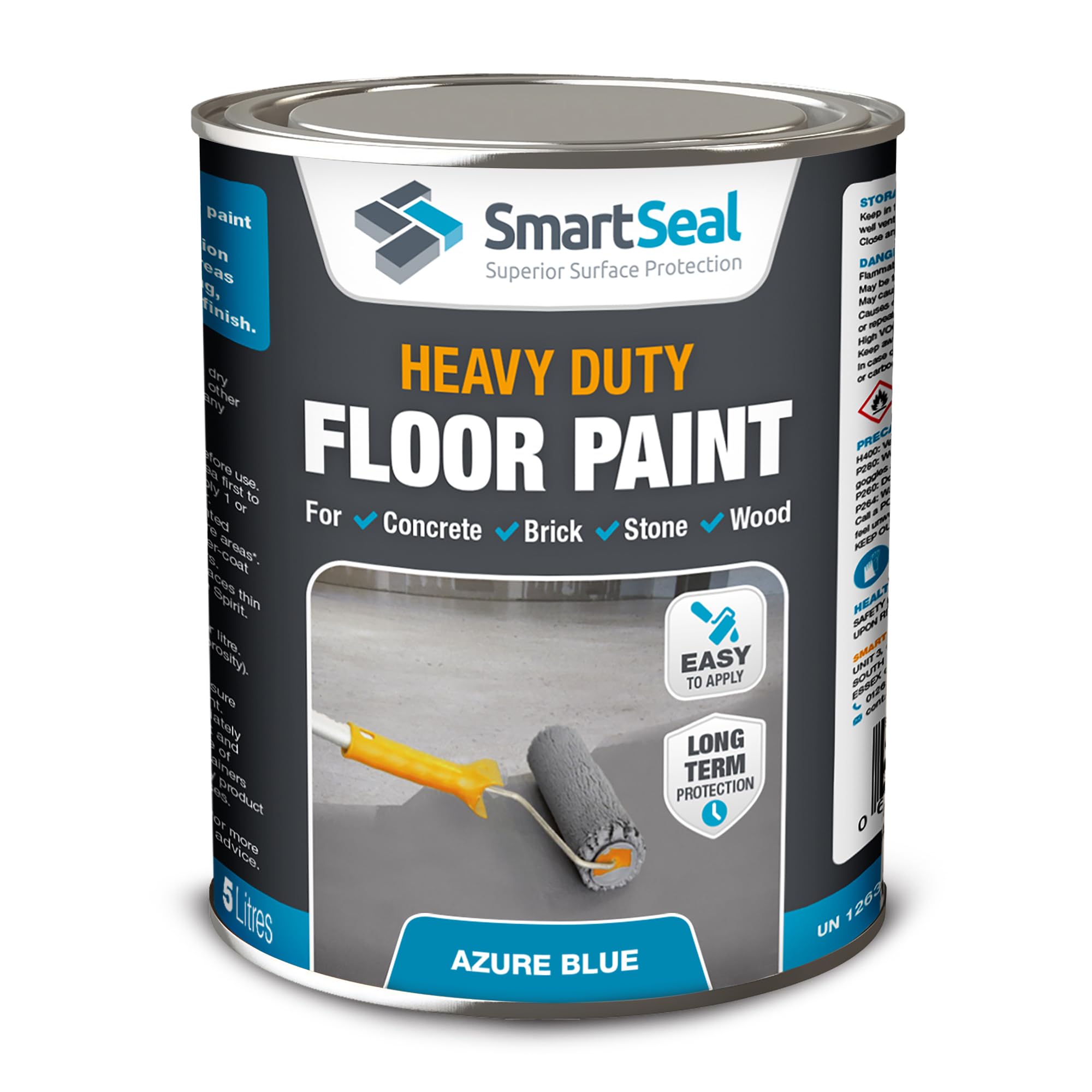 SmartSeal Heavy Duty Floor Paint - Azure Blue, 5L - Hard-Wearing Garage Floor Paint with Anti-Slip Mid-Sheen Finish – also Ideal for Decking, Warehouse flooring, Brick, Concrete, Stone & Wood