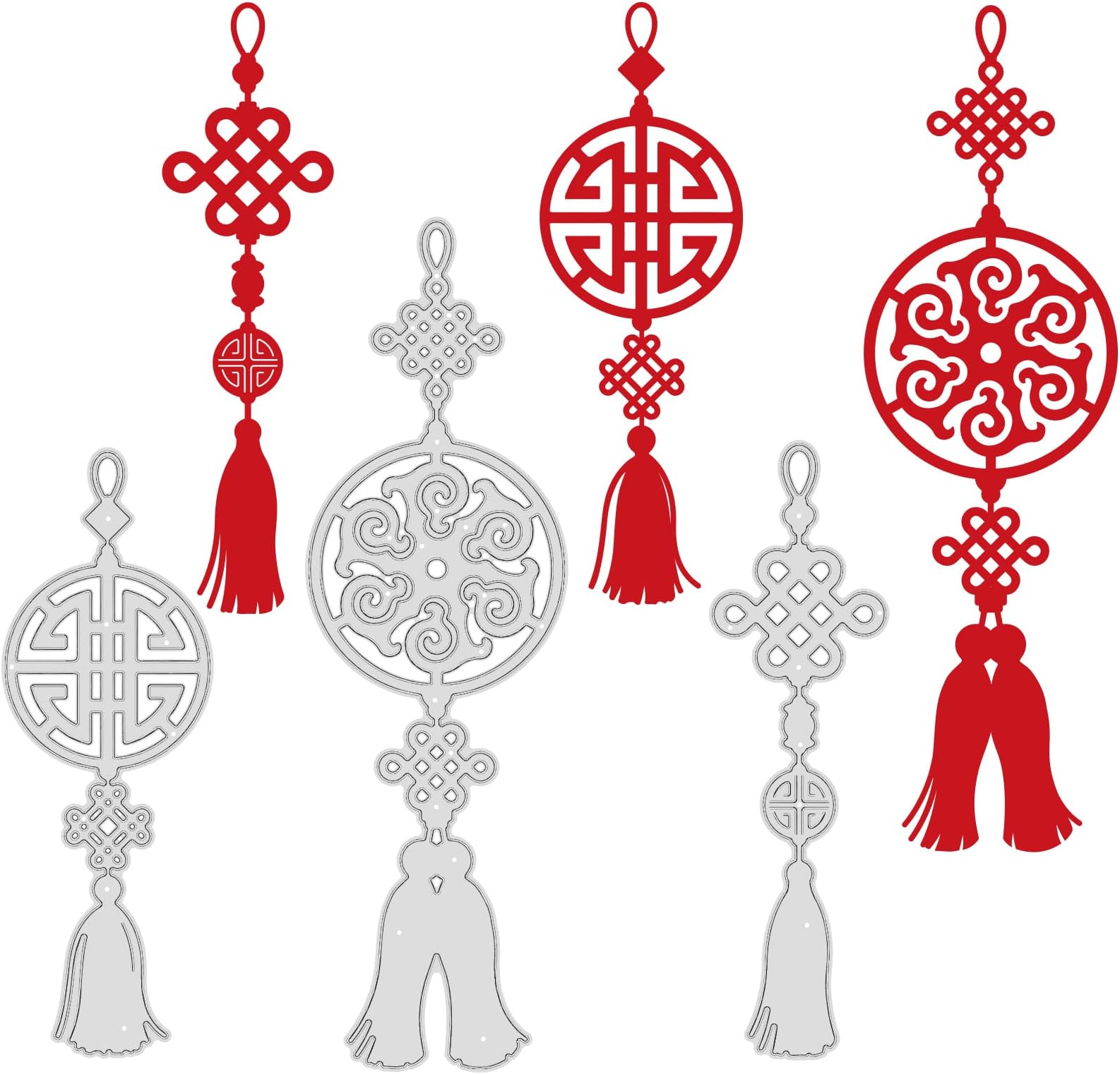 BENECREAT 3 Styles Oriental Tassels Die Cuts for Card Making, Chinese Knot Carbon Steel Template Metal Embossing Cutting Dies for Paper DIY Scrapbooking Album Craft Home Decor