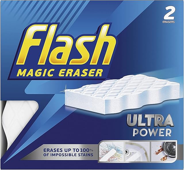 2 x Ultra Power Magic Eraser, Removes Impossible Stains Like Crayon on Walls, Tough Grease on Hobs or Grime on Wheel Hubs, 2X