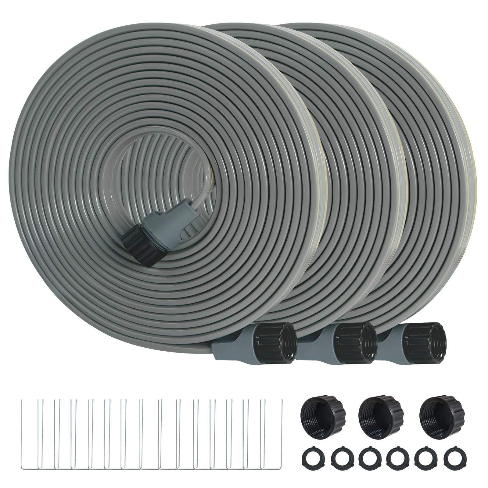 Hopegiver Sprinkler Soaker Hose 50ft 3-Pack Yard Sprinkler Hose 150 ft for Lawn Water Saving with Stakes, Drip Irrigation Hoses Garden Watering System(Grey,50ft 3-Pack)