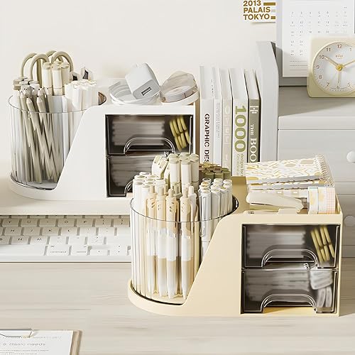 Miniatura 7 de Soporte giratorio para lápices de 360 grados para escritorio, bonitos organizadores de bolígrafos de escritorio, suministros de papelería, olla para
