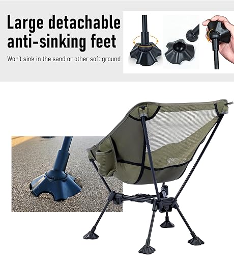 Miniatura 5 de iClimb Silla de playa plegable ultraligera y compacta con patas grandes antihundimiento y correas de apoyo para la espalda (verde - marco triangular)