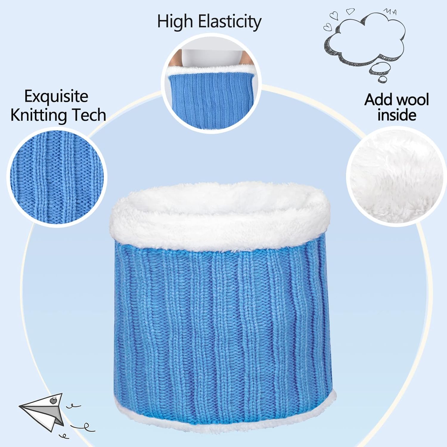 Kids Winter Knit Beanie Hat Scarf Gloves Set for Girls Boys Warm Thick Fleece Lined Cap with Pompom Mittens Neck Warmer - Image 3