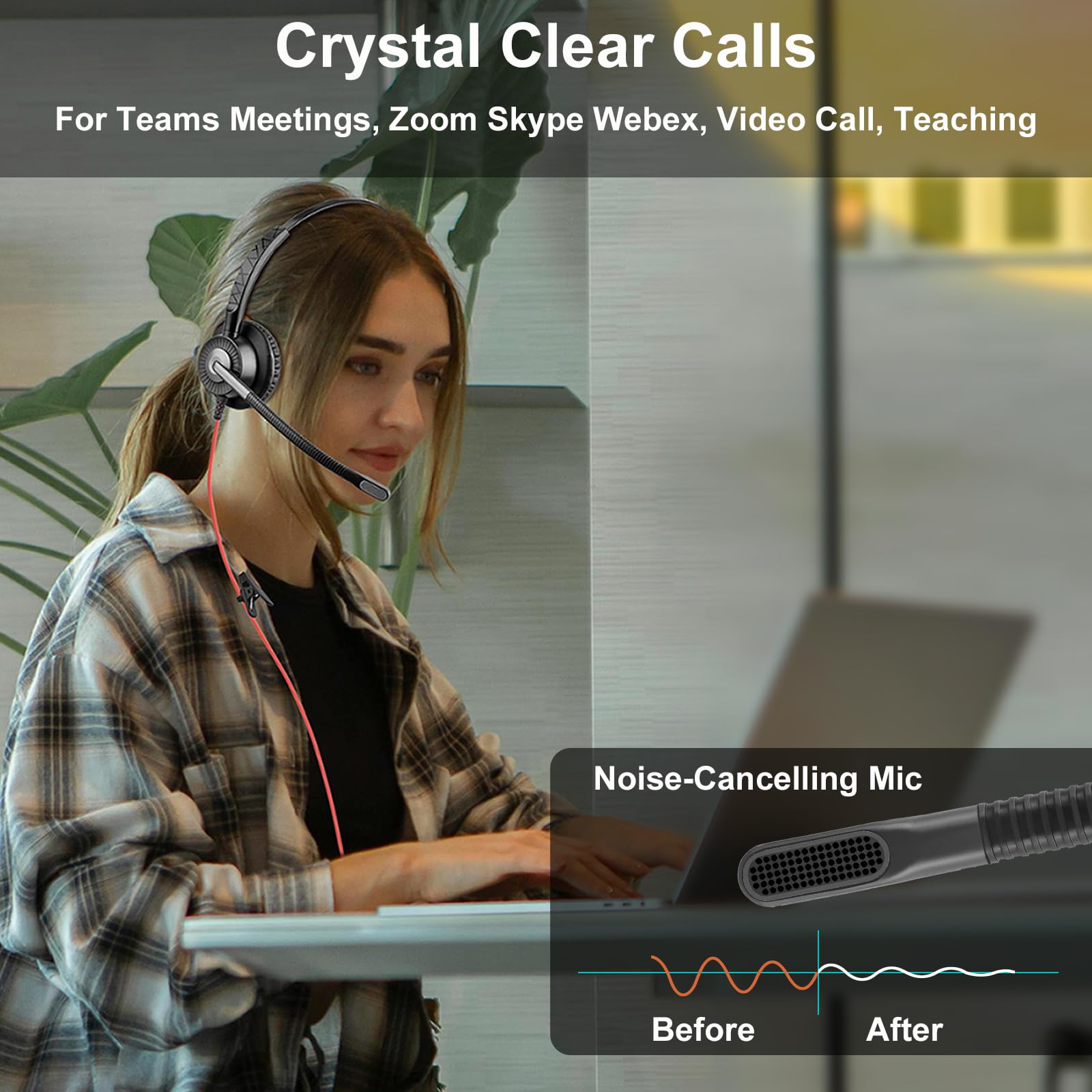 Callez Cuffie USB PC con microfono, cuffie stereo con microfono ENC 2 per cancellazione del rumore, controllo delle chiamate, cuffie business con cavo per home office call center team, zoom skype