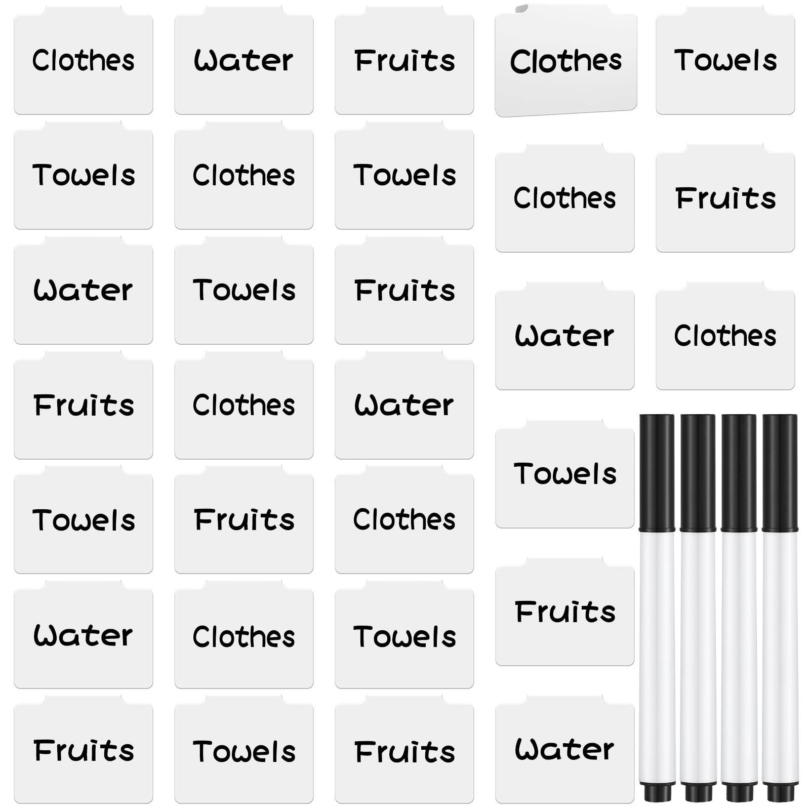Porte-Étiquettes Blanches Clip d’Étiquette de Panier Étiquette Clip de Bac Amovible avec Marqueurs de Craie pour Cuisine Salle de Classe Étiquette Clip de Poubelle Suspendue (34 Pièces)