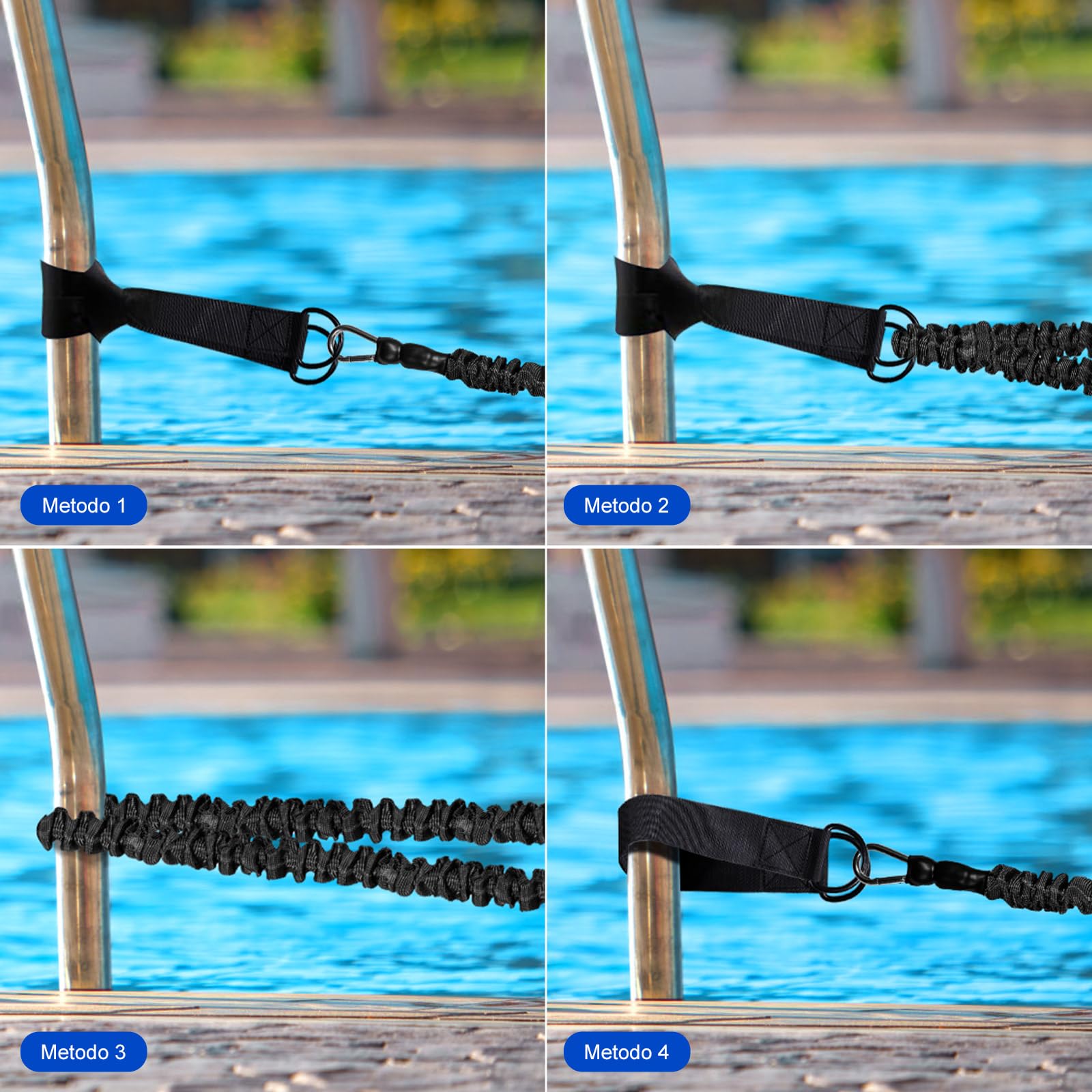 Guinzaglio da nuoto per piscina, cintura per allenamento di nuoto, guinzaglio per nuoto, nuoto fisso, regolabile da 2,5 a 7,5 m