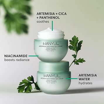 HANYUL Artemisia Soothing Gel Cream Moisturizer | Calming, Hydrating Korean Face Cream with Centella Asiatica & Niacinamide for Soothing Redness | Suitable for Sensitive Skin & AcneProne Skin | Vegan