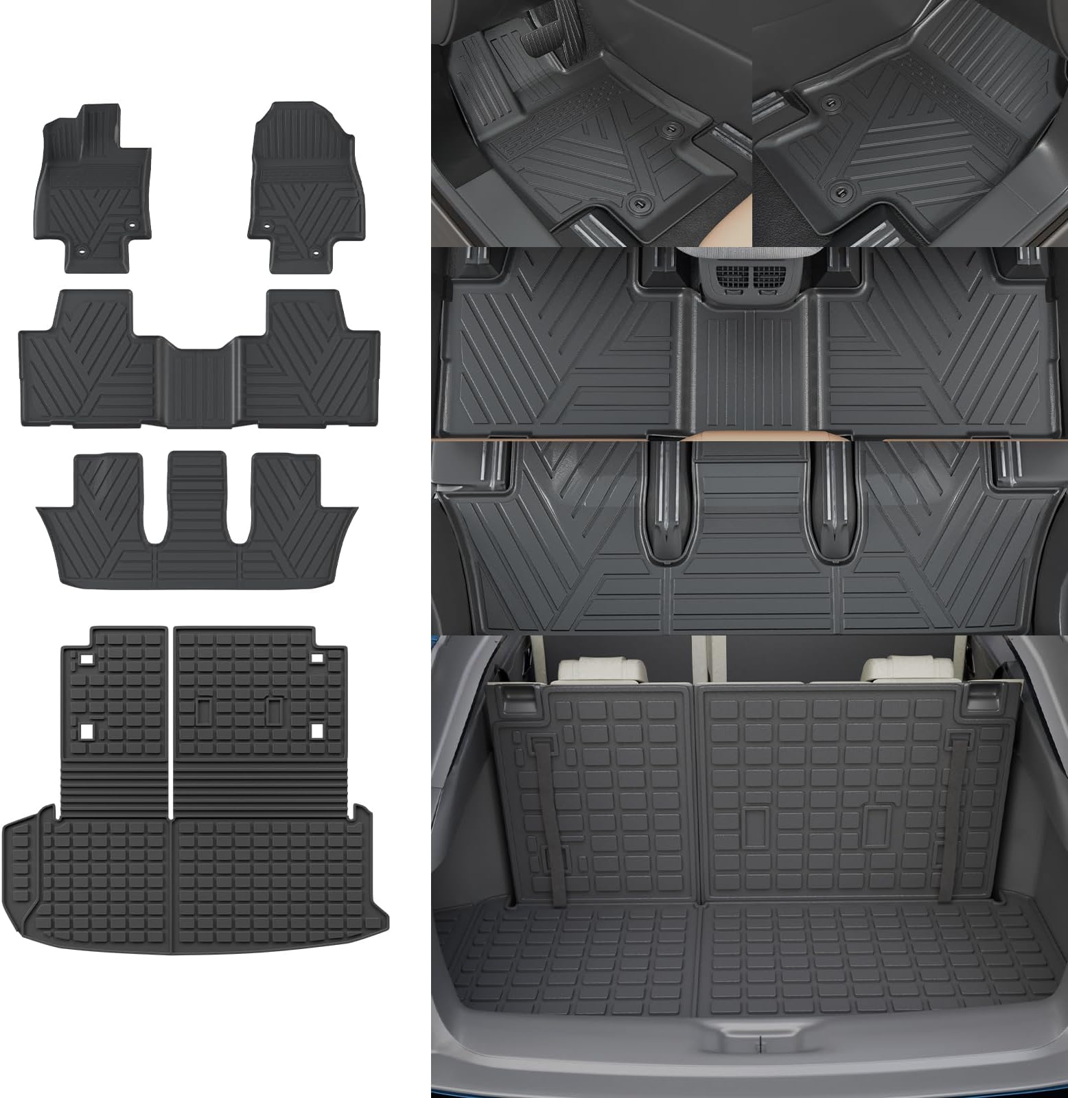 Rongtaod Floor Mats Compatible with 2024 2025 2026 Toyota Grand Highlander Cargo Mat Cargo Liner Trunk Mat Back Seat Protector Grand Highlander Accessories (Trunk Mat with Backrest Mat+Floor Mats)