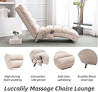 Vista 5 de Chaise Lounge de lino para interiores con función de masaje eléctrico, moderna silla reclinable para oficina, sala de estar o dormitorio