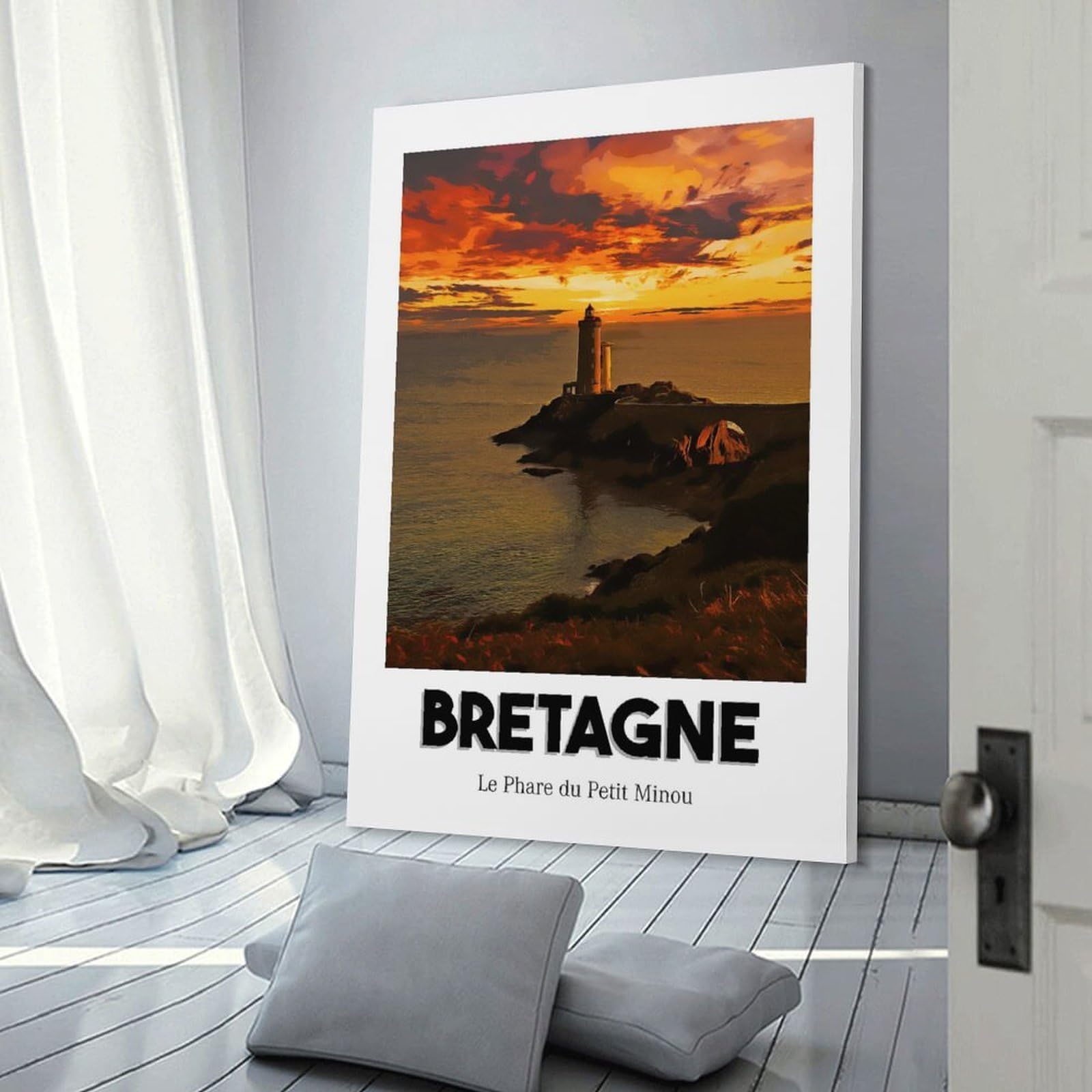 Junmoney Phare Du Petit Minou Wall Decor Canvas Print, 20x30inch(50x75cm), for Home Lounge, Bedroom Or Reading Nook, Decorative Artwork for Empty Walls